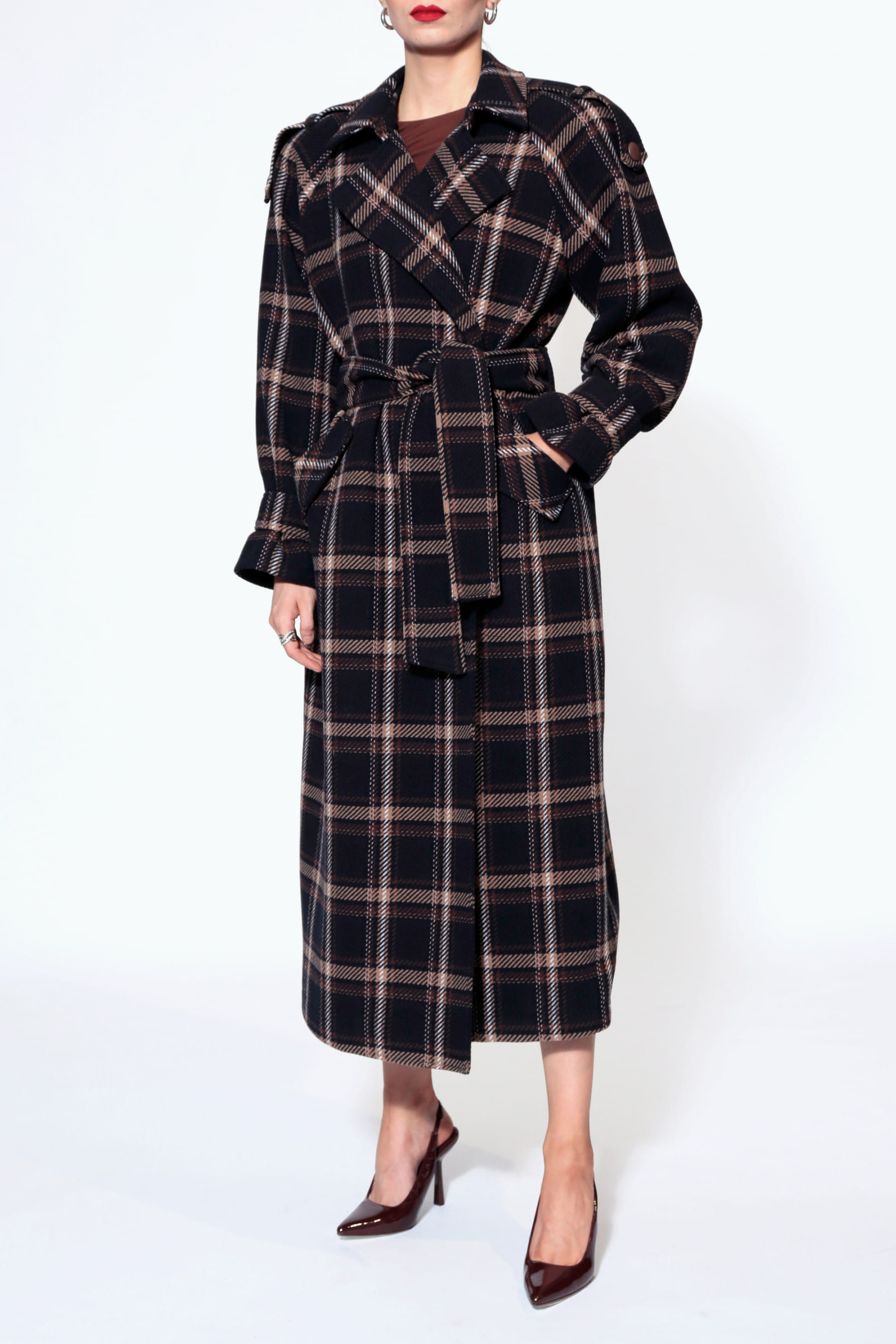 Coat Ricarda Check Navy Brown made by HALEWSKI