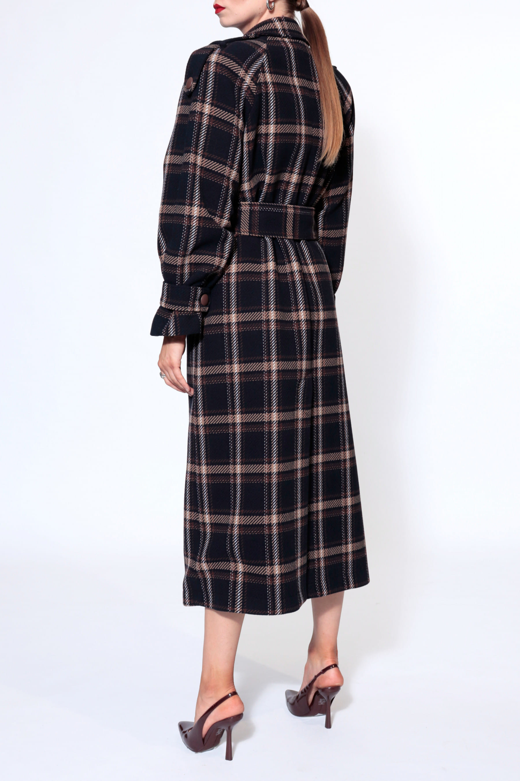 Coat Ricarda Check Navy Brown made by HALEWSKI