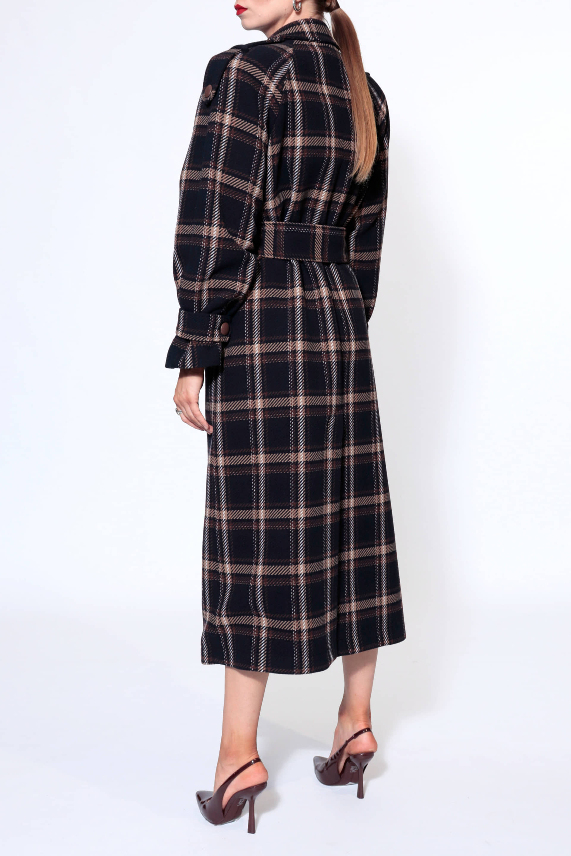 Coat Ricarda Check Navy Brown made by HALEWSKI