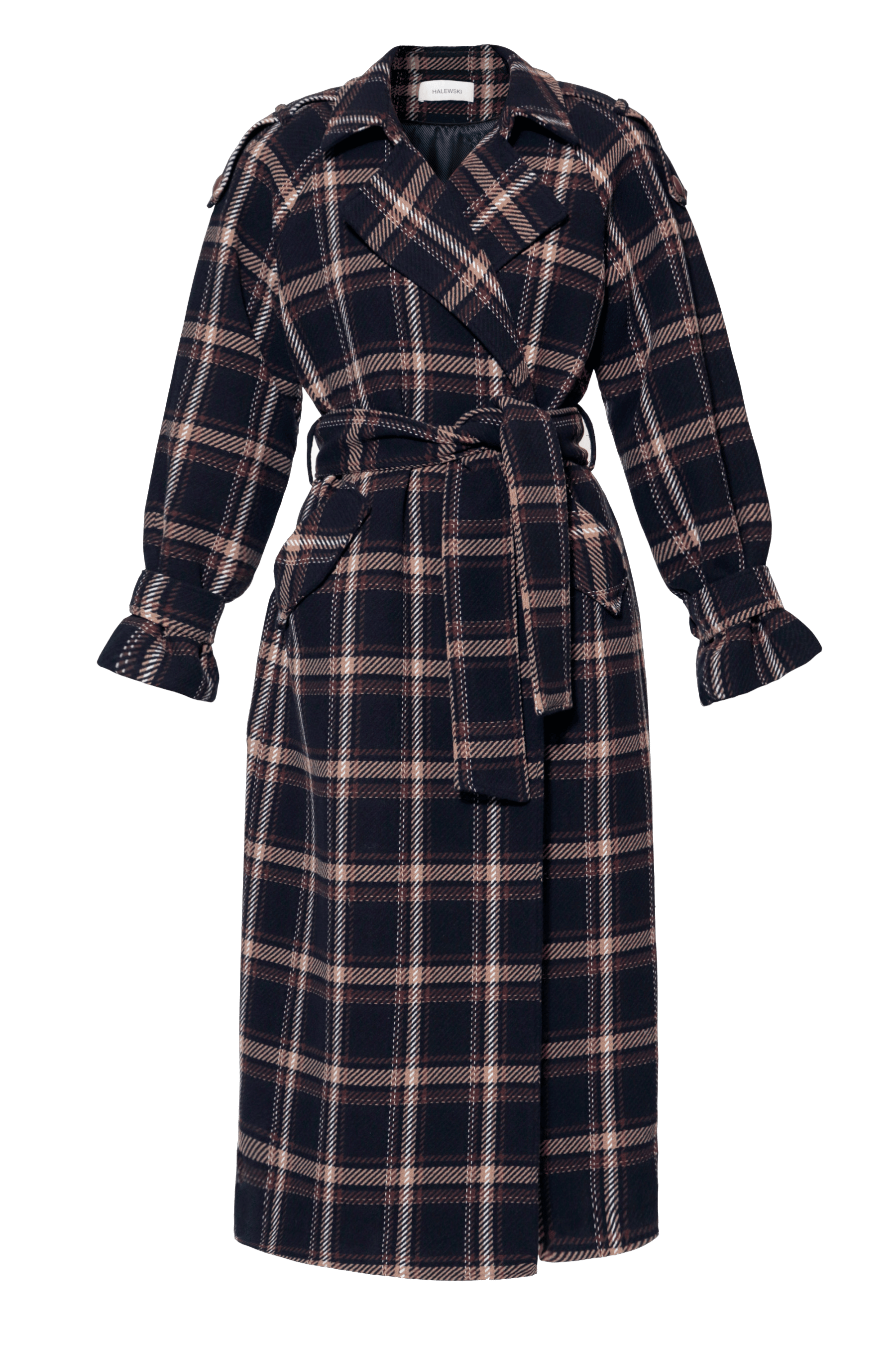 Coat Ricarda Check Navy Brown made by HALEWSKI