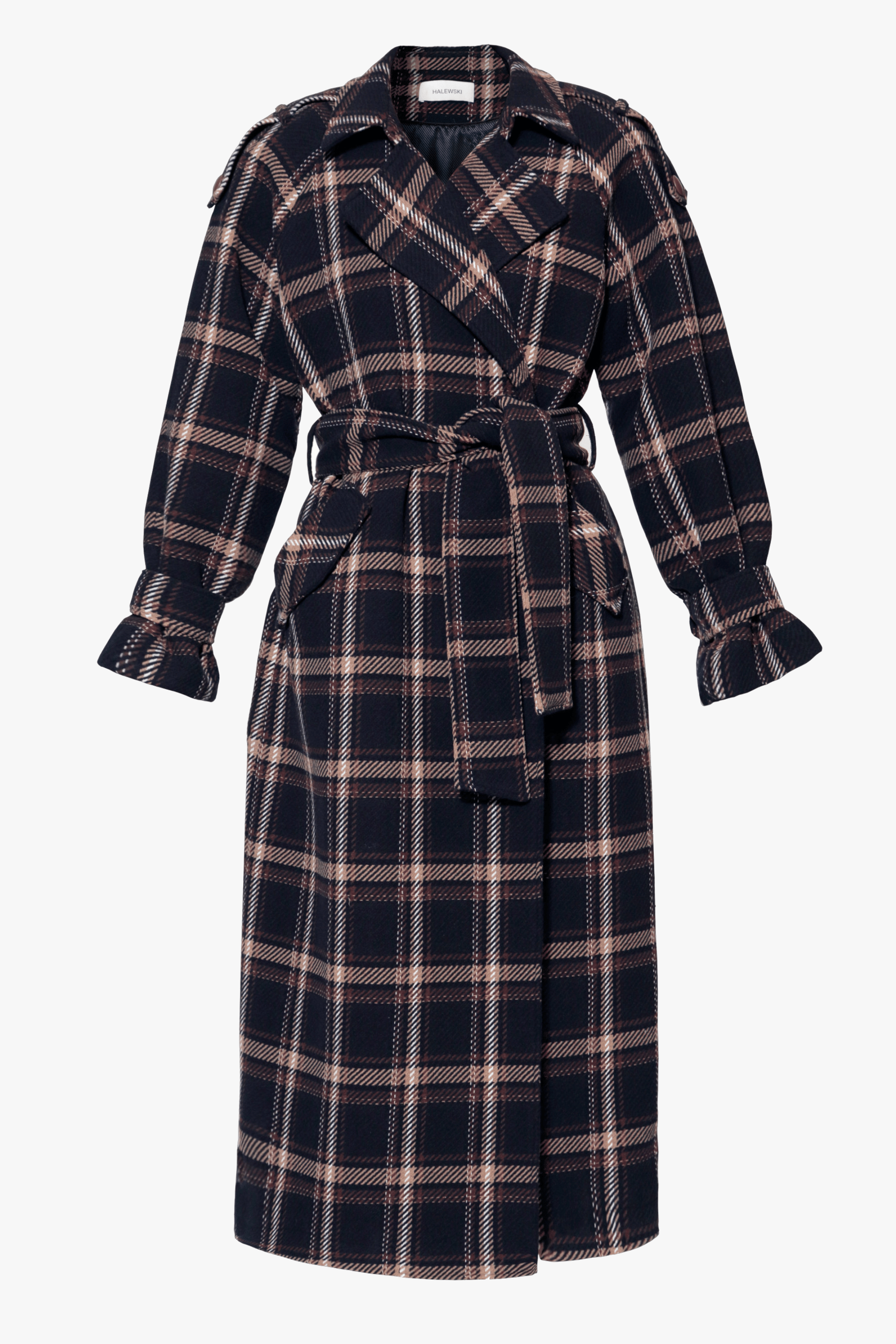 Coat Ricarda Check Navy Brown made by HALEWSKI