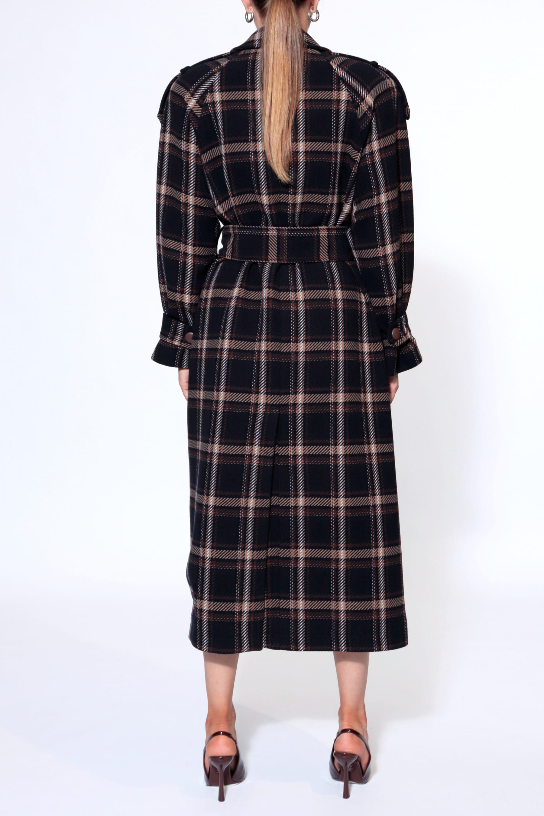 Coat Ricarda Check Navy Brown made by HALEWSKI