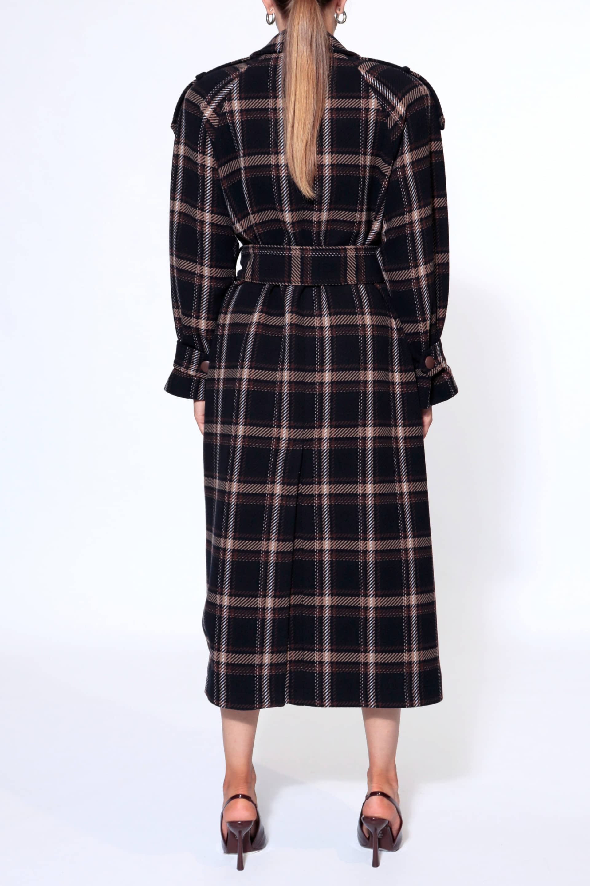 Coat Ricarda Check Navy Brown made by HALEWSKI