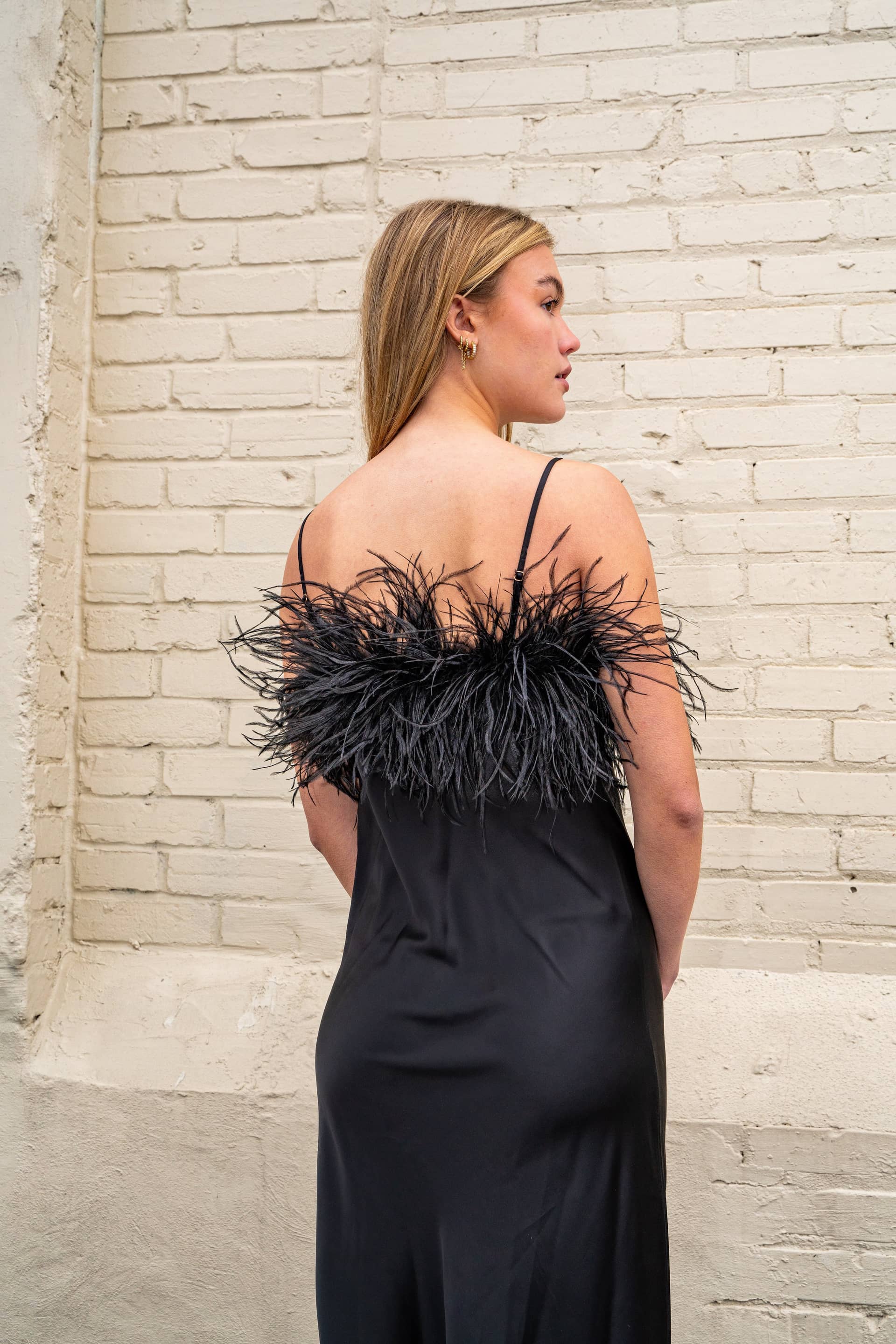 ROMA SILK FEATHER DRESS in Black made by Vasiliki