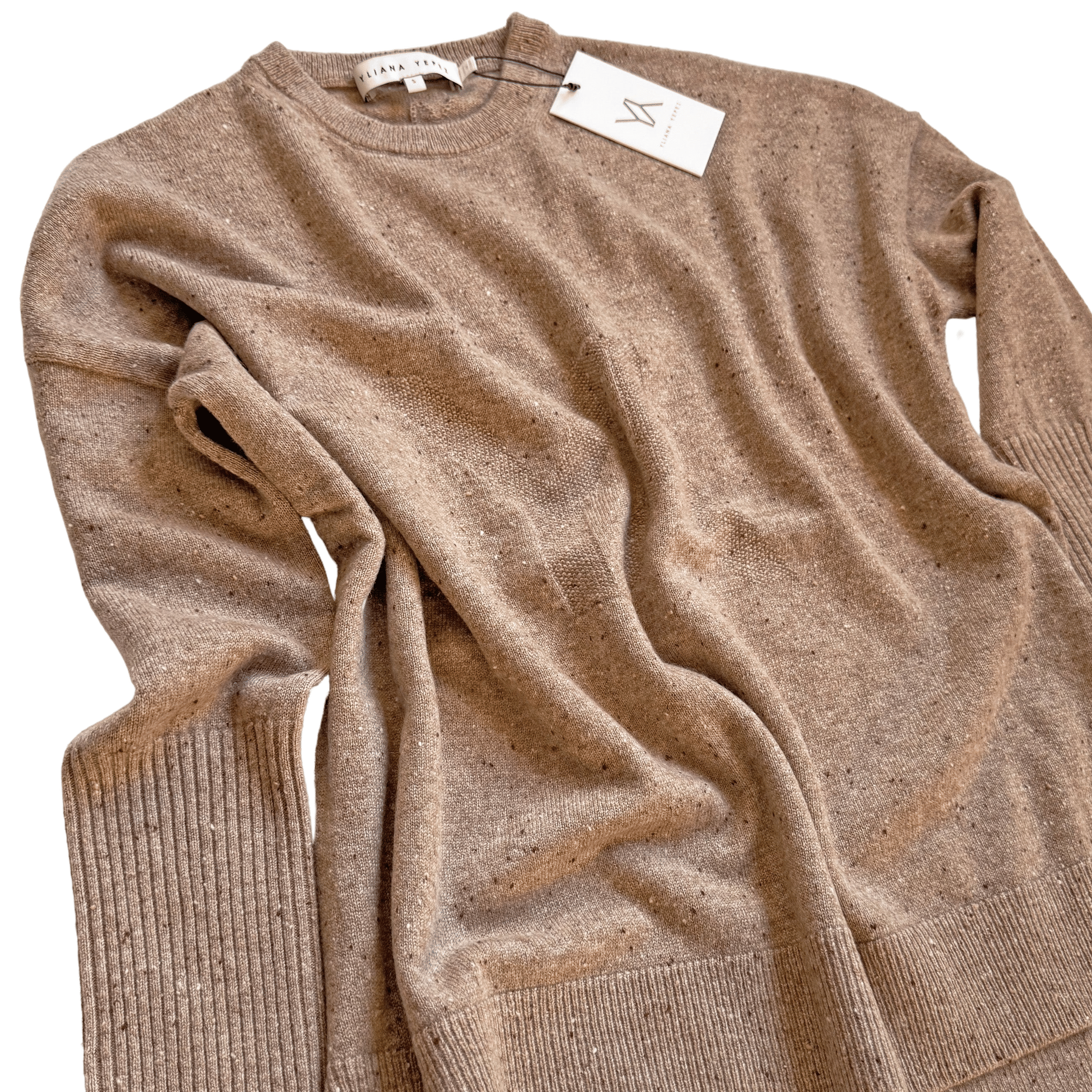 Boxy Sweater Cashmere Confetti Camel made by YLIANA YEPEZ