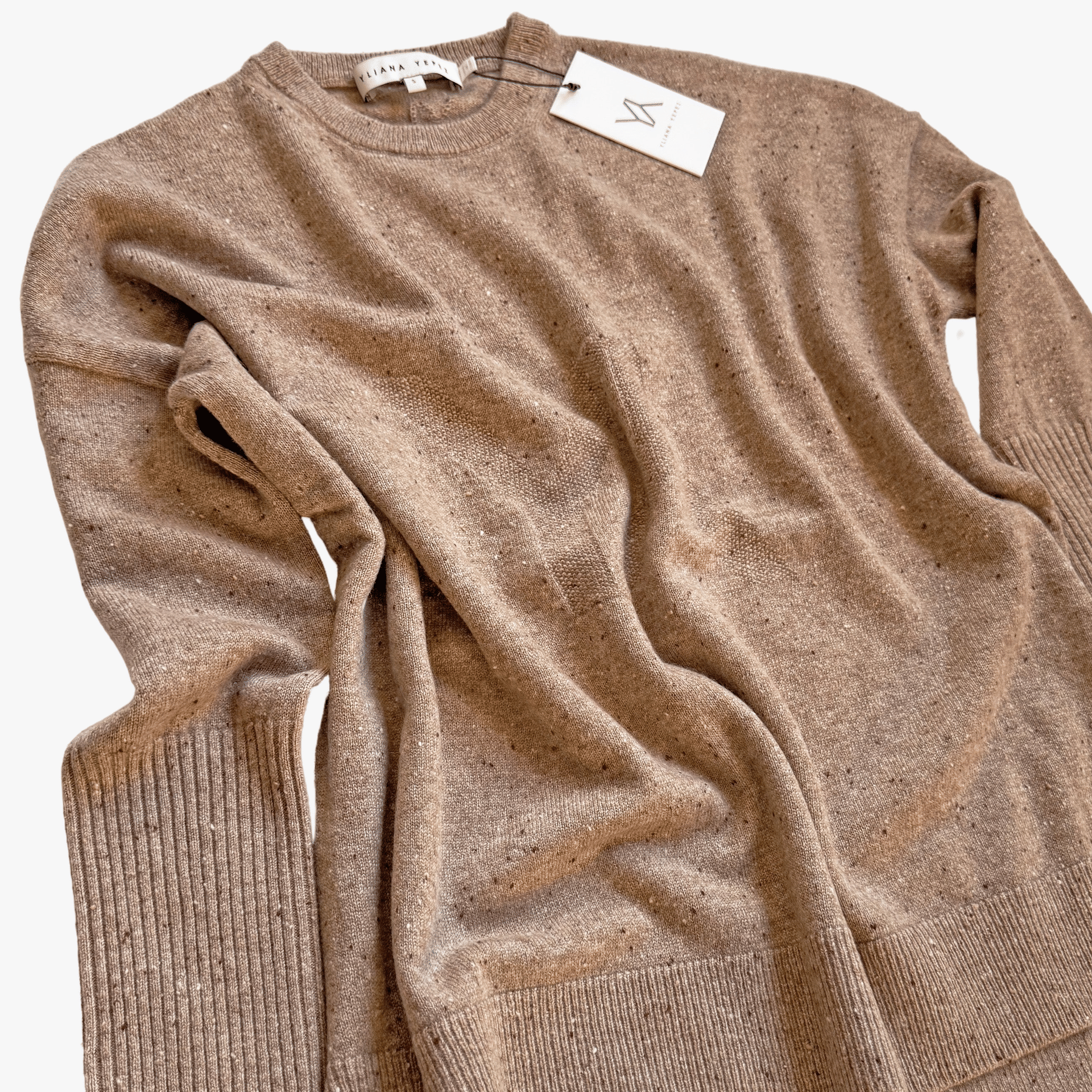 Boxy Sweater Cashmere Confetti Camel made by YLIANA YEPEZ