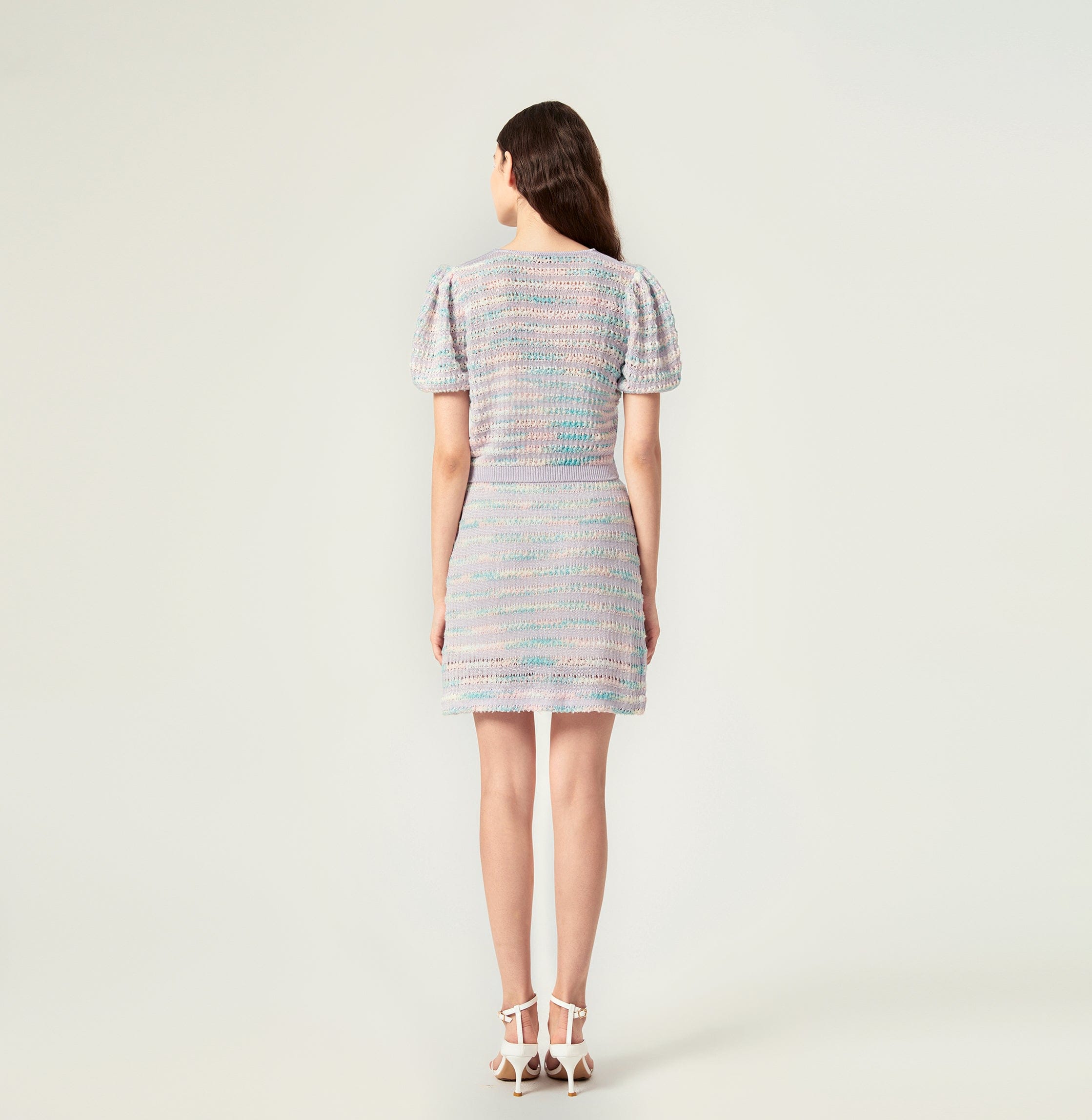 COLORFUL STRIPED PUFF-SLEEVED CARDIGAN in Purple made by CRUSH Collection