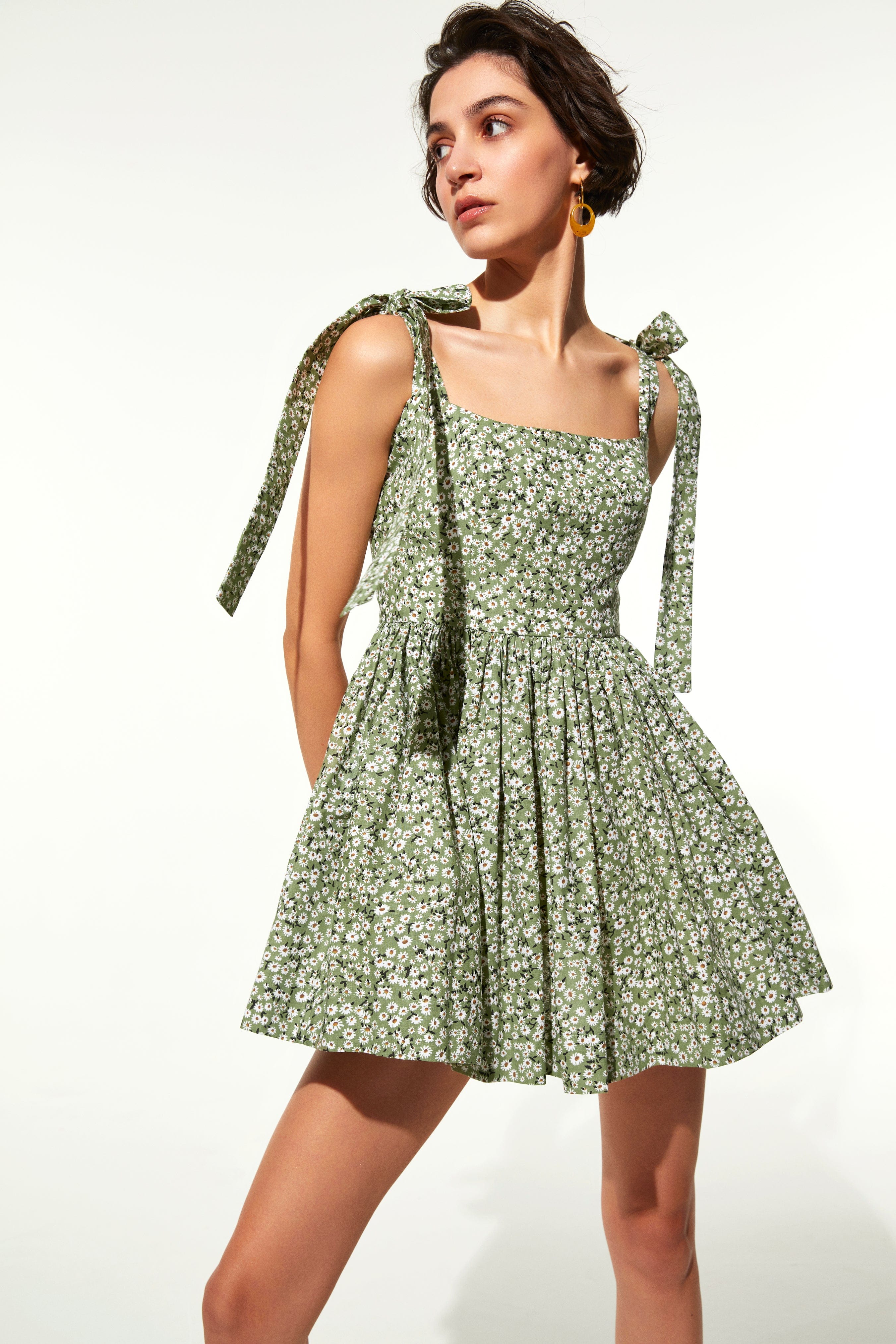 Audree Floral Print Poplin Mini Dress in Spring Green made by Nazli Ceren