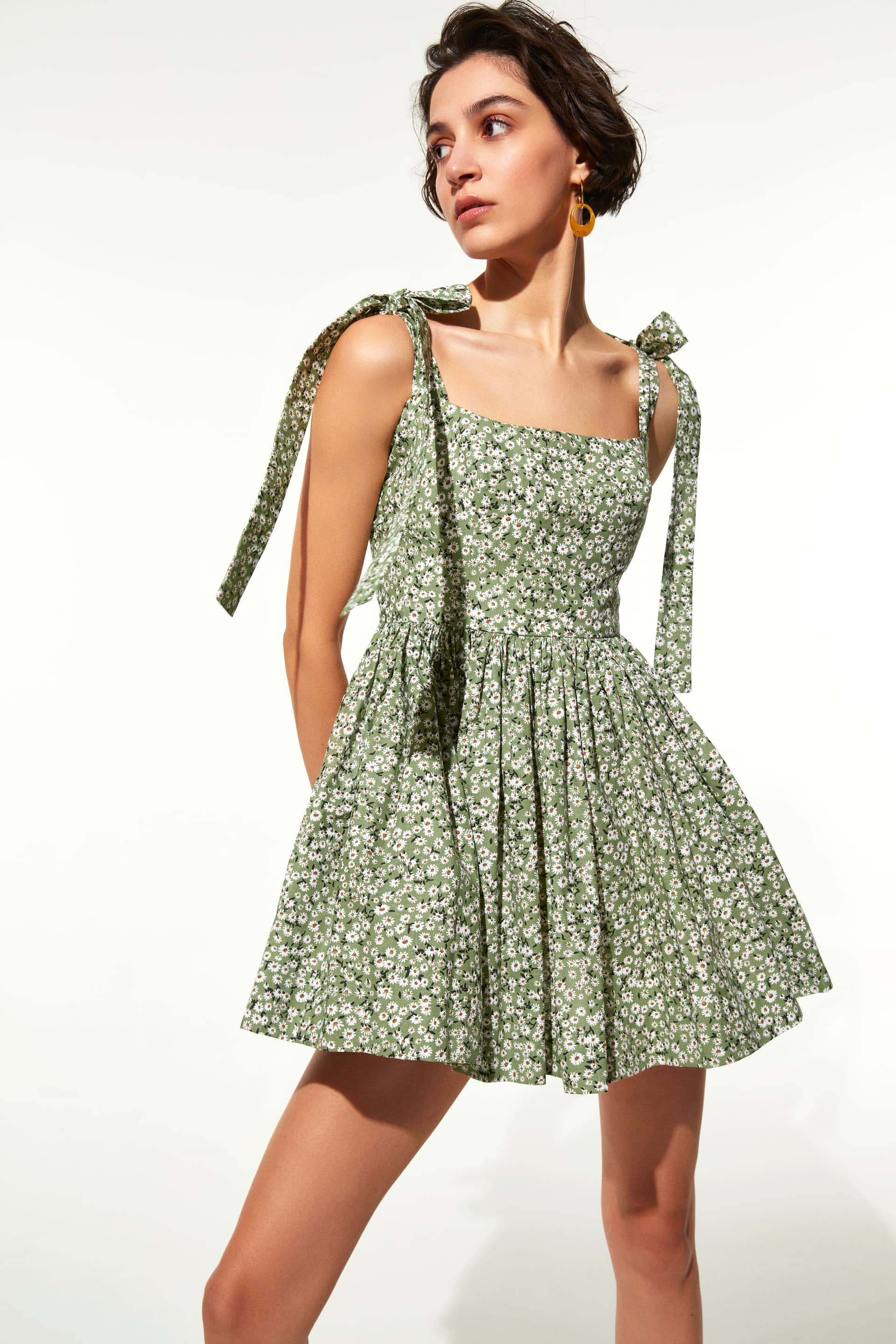 Audree Floral Print Poplin Mini Dress in Spring Green made by Nazli Ceren