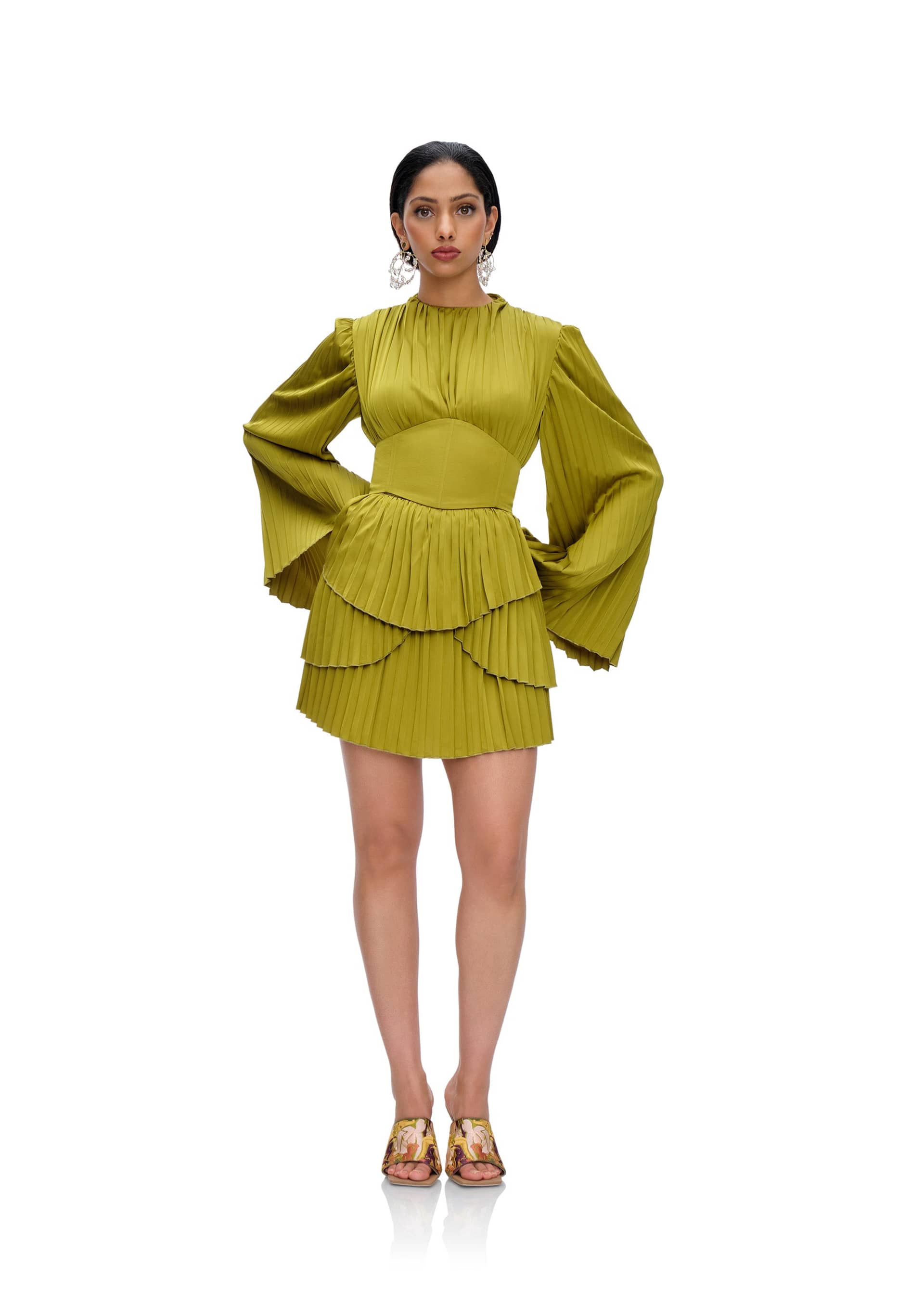 LENTI PLEATED MINI DRESS - LIME made by Andrea Iyamah