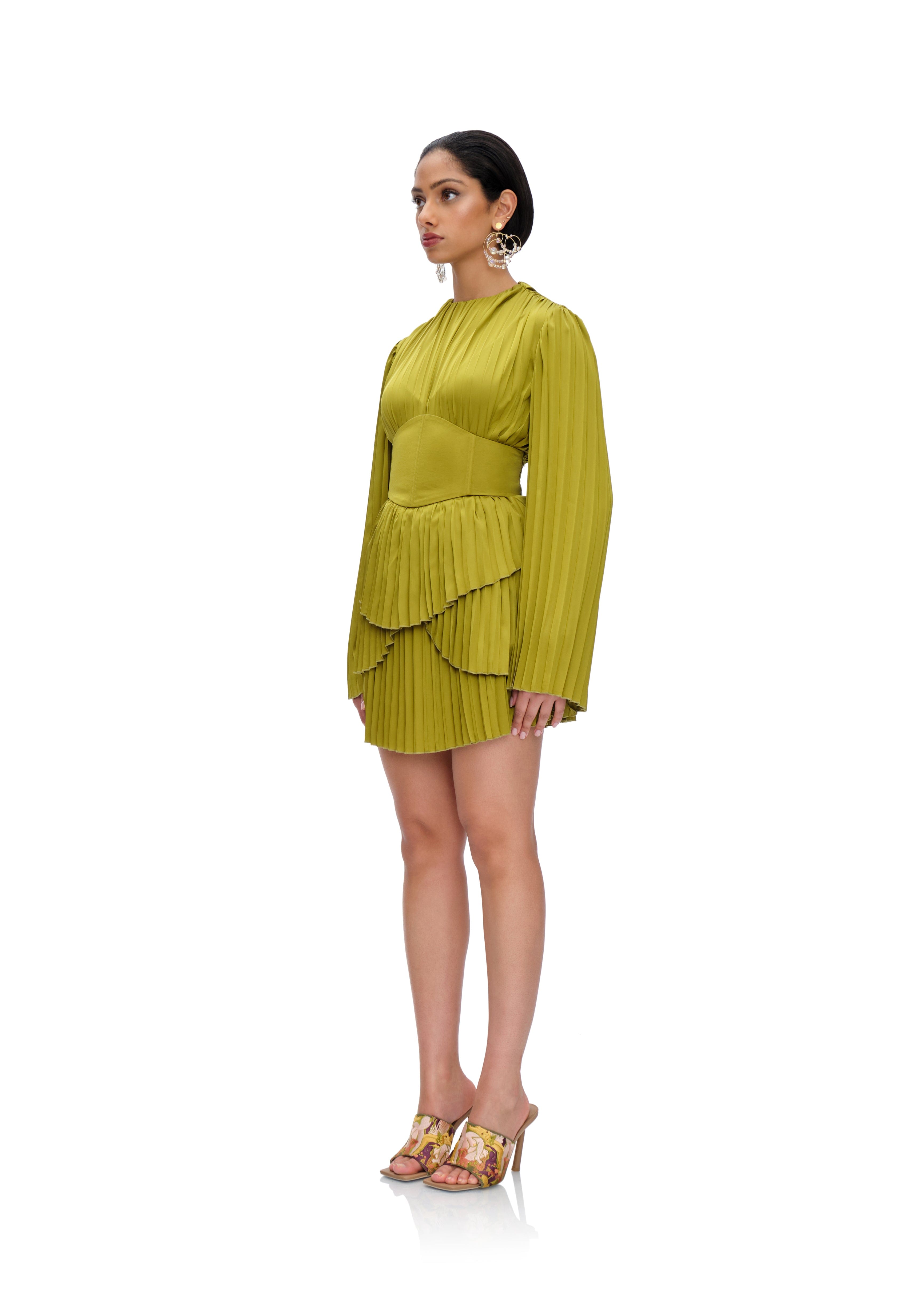 LENTI PLEATED MINI DRESS - LIME made by Andrea Iyamah