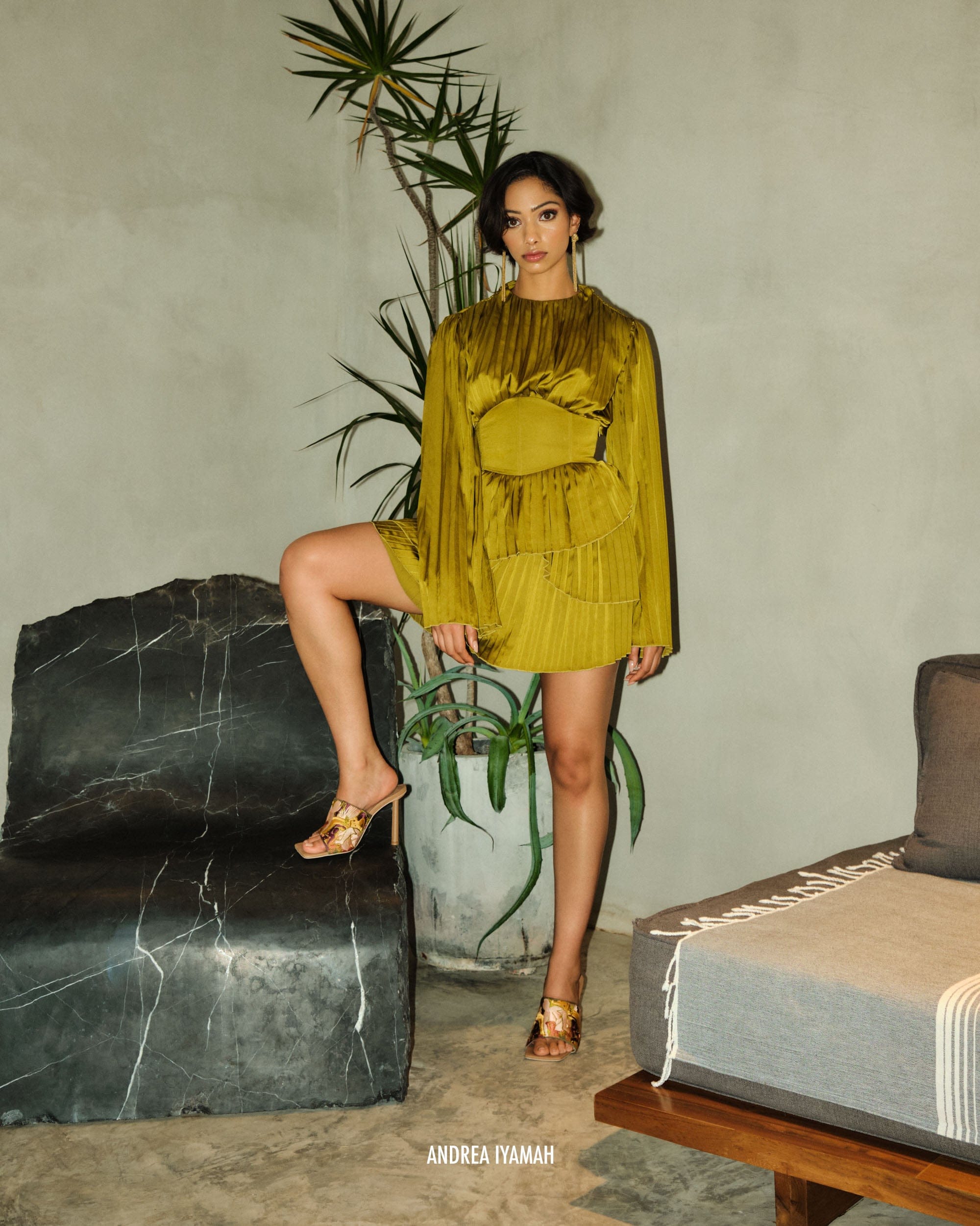 LENTI PLEATED MINI DRESS - LIME made by Andrea Iyamah