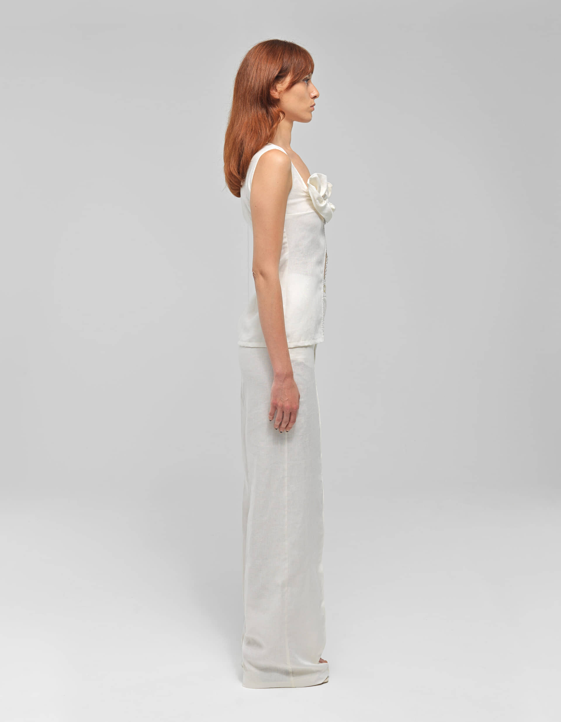 PRIMROSE White Linen Straight-Leg Pants made by MAET