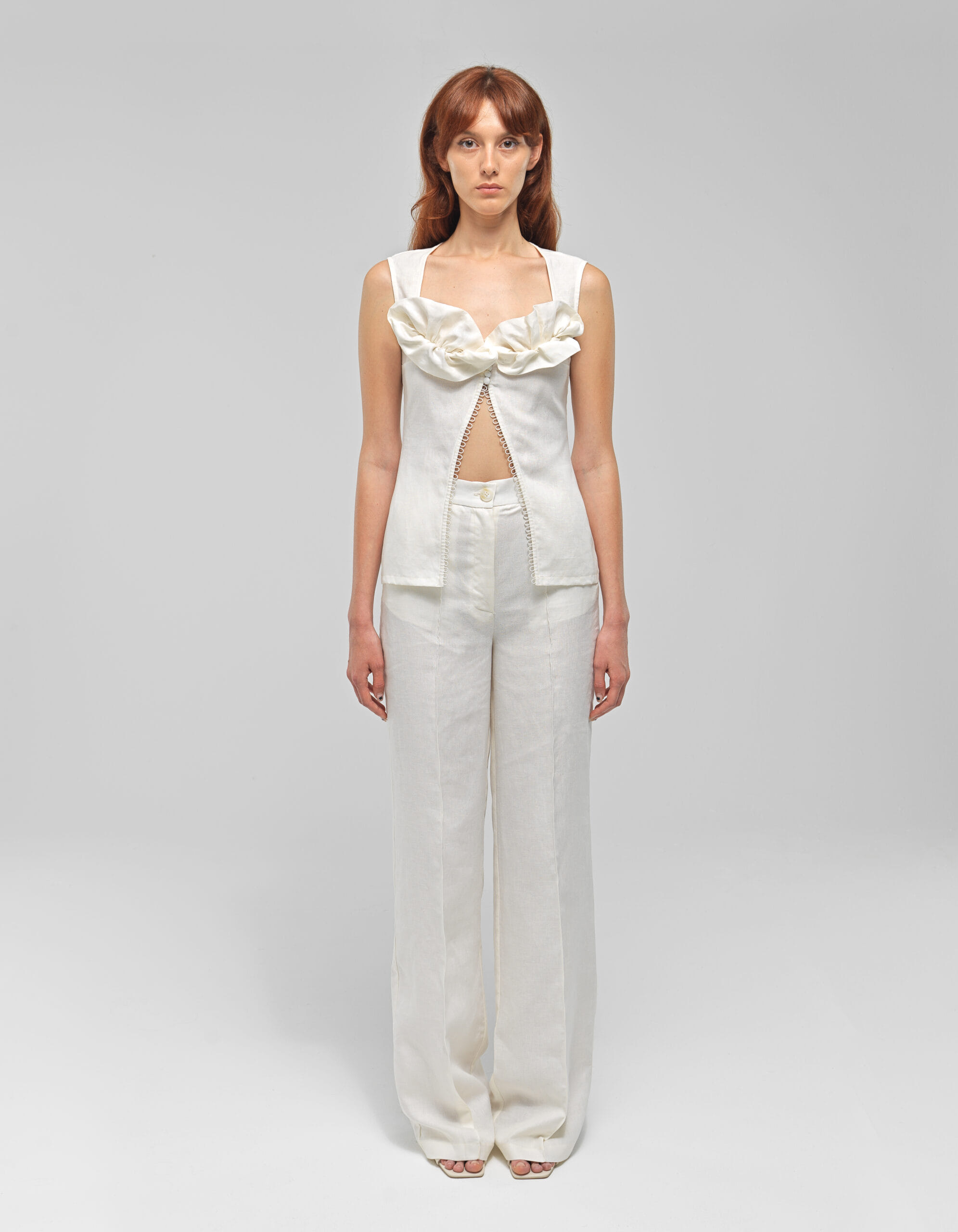 PRIMROSE White Linen Straight-Leg Pants made by MAET