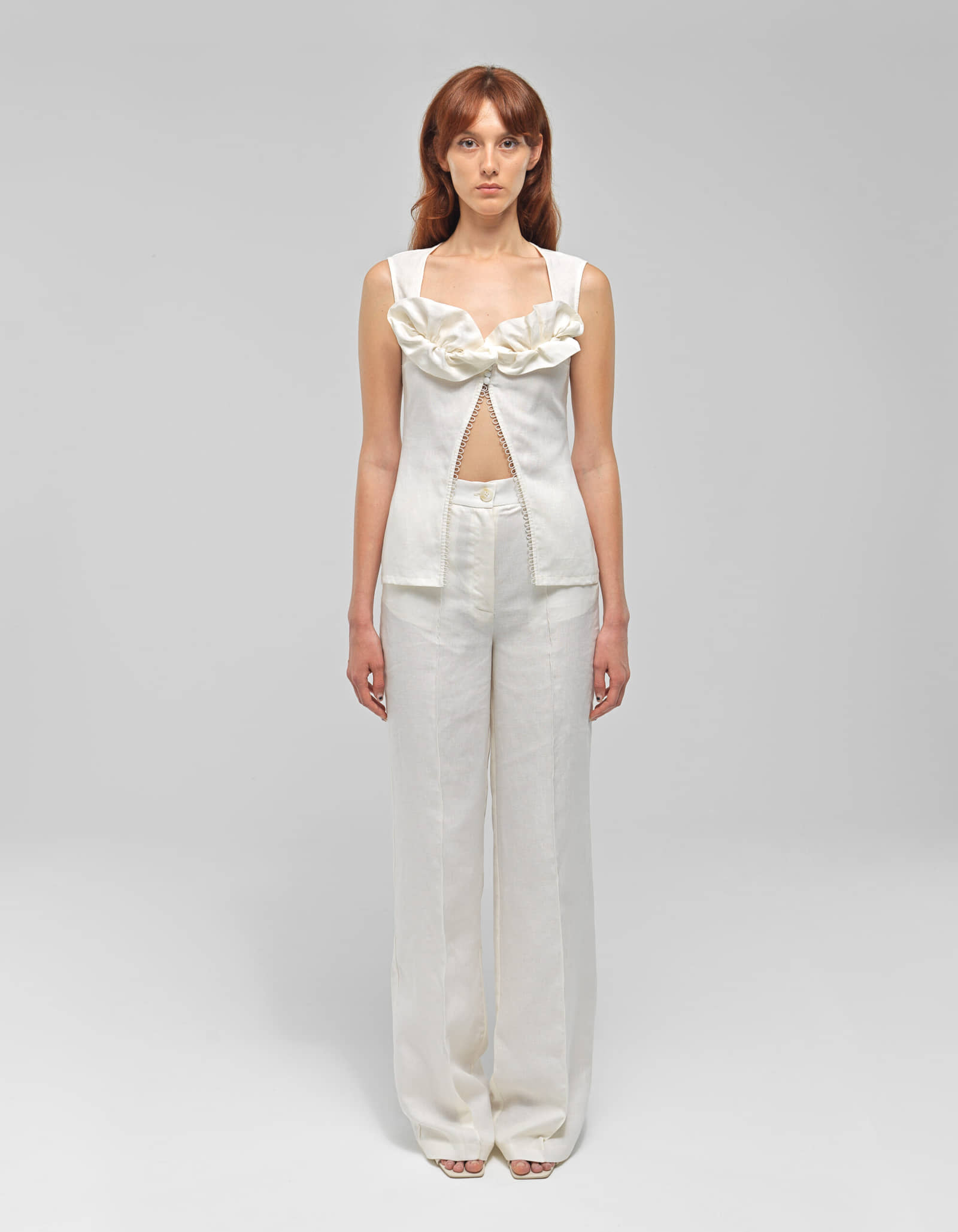 PRIMROSE White Linen Straight-Leg Pants made by MAET