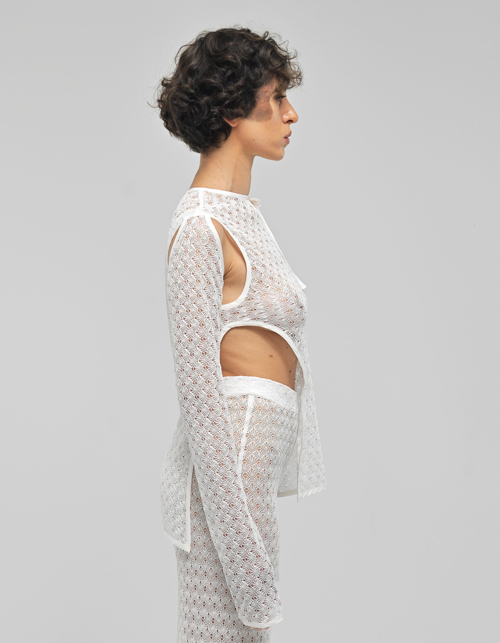 LEIA White Knit See Through Top made by MAET