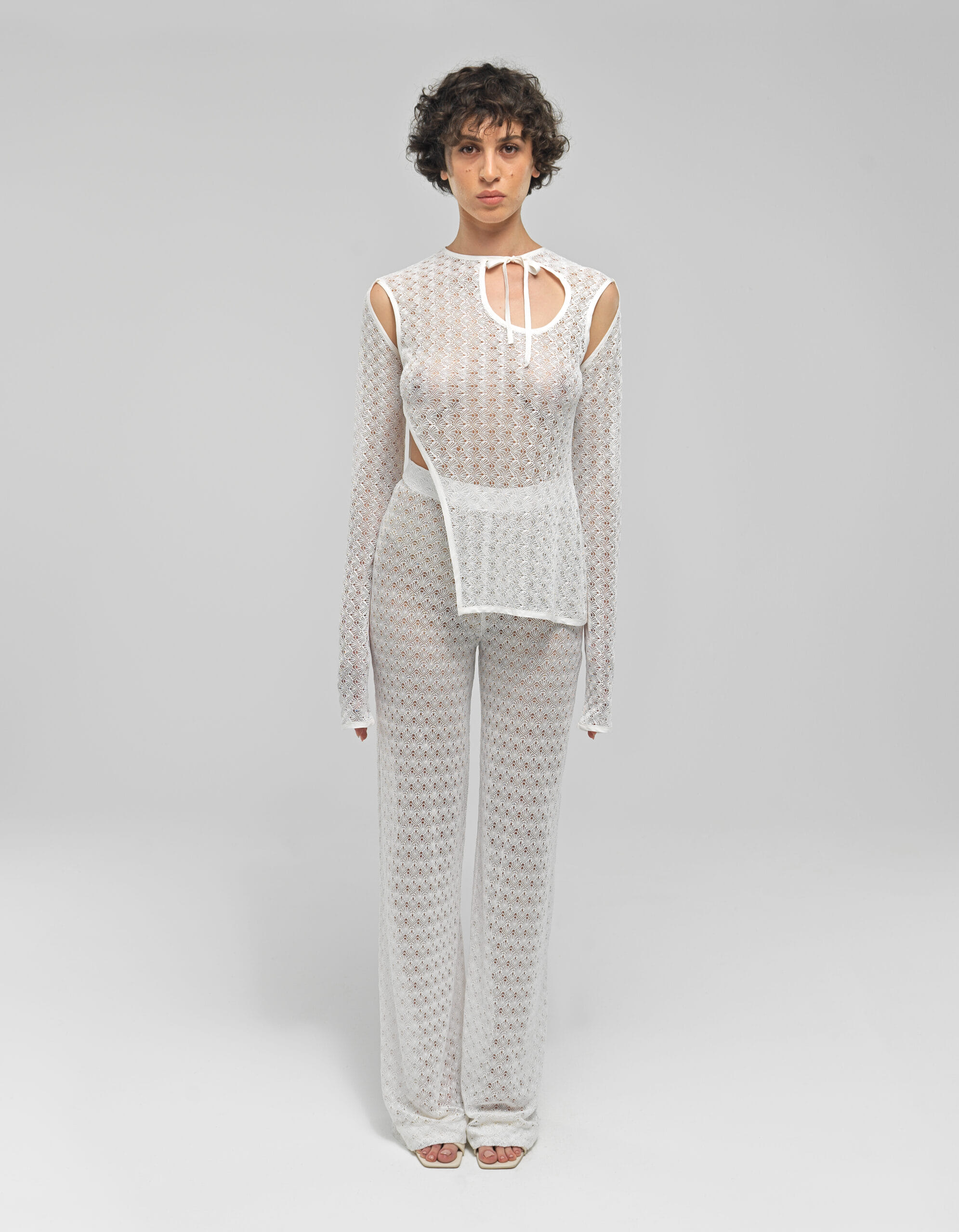 LEIA White Knit See Through Top made by MAET