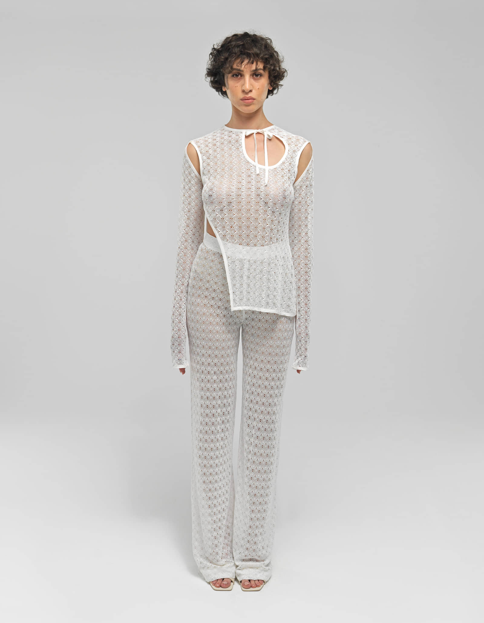 LEIA White Knit See Through Top made by MAET