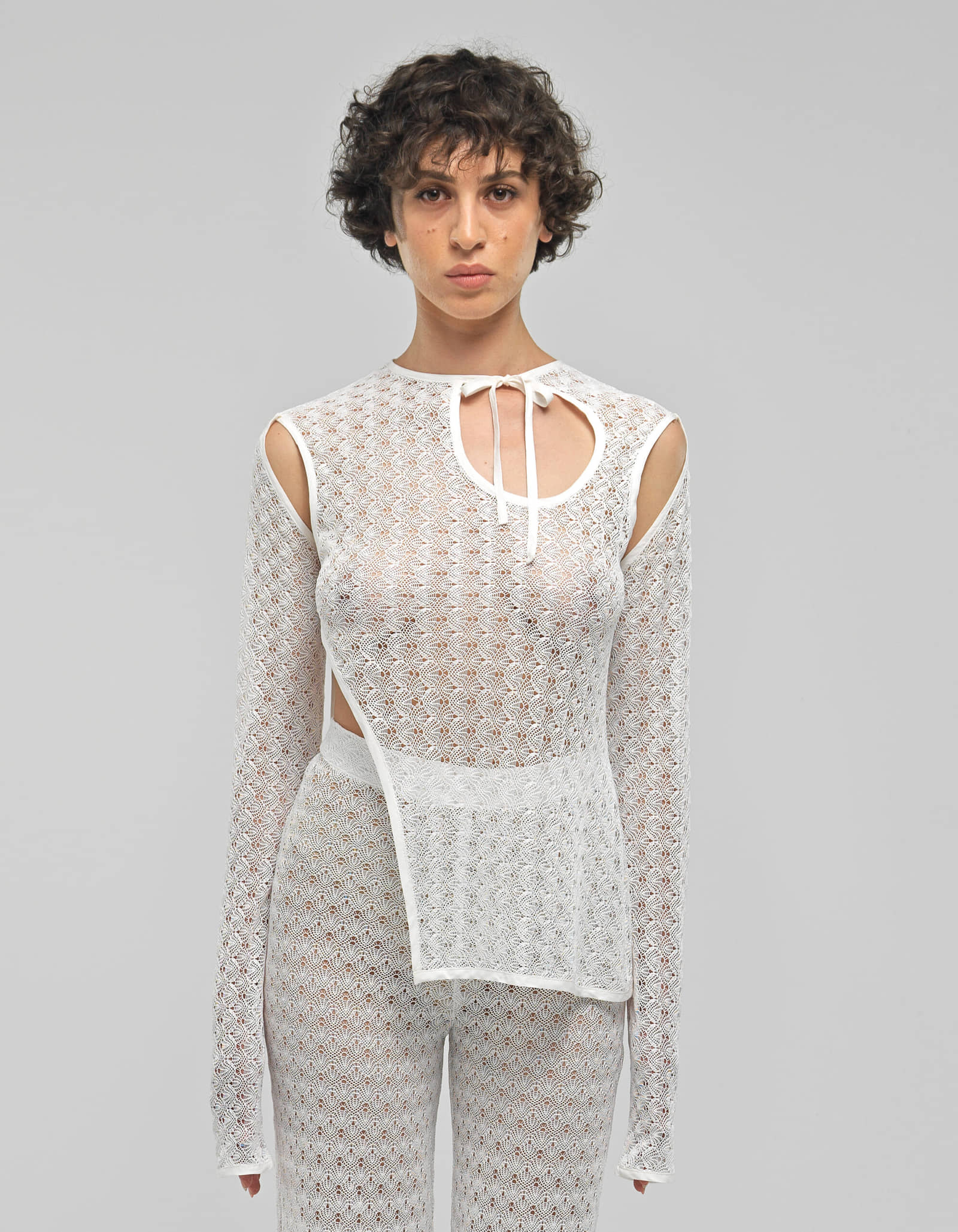 LEIA White Knit See Through Top made by MAET