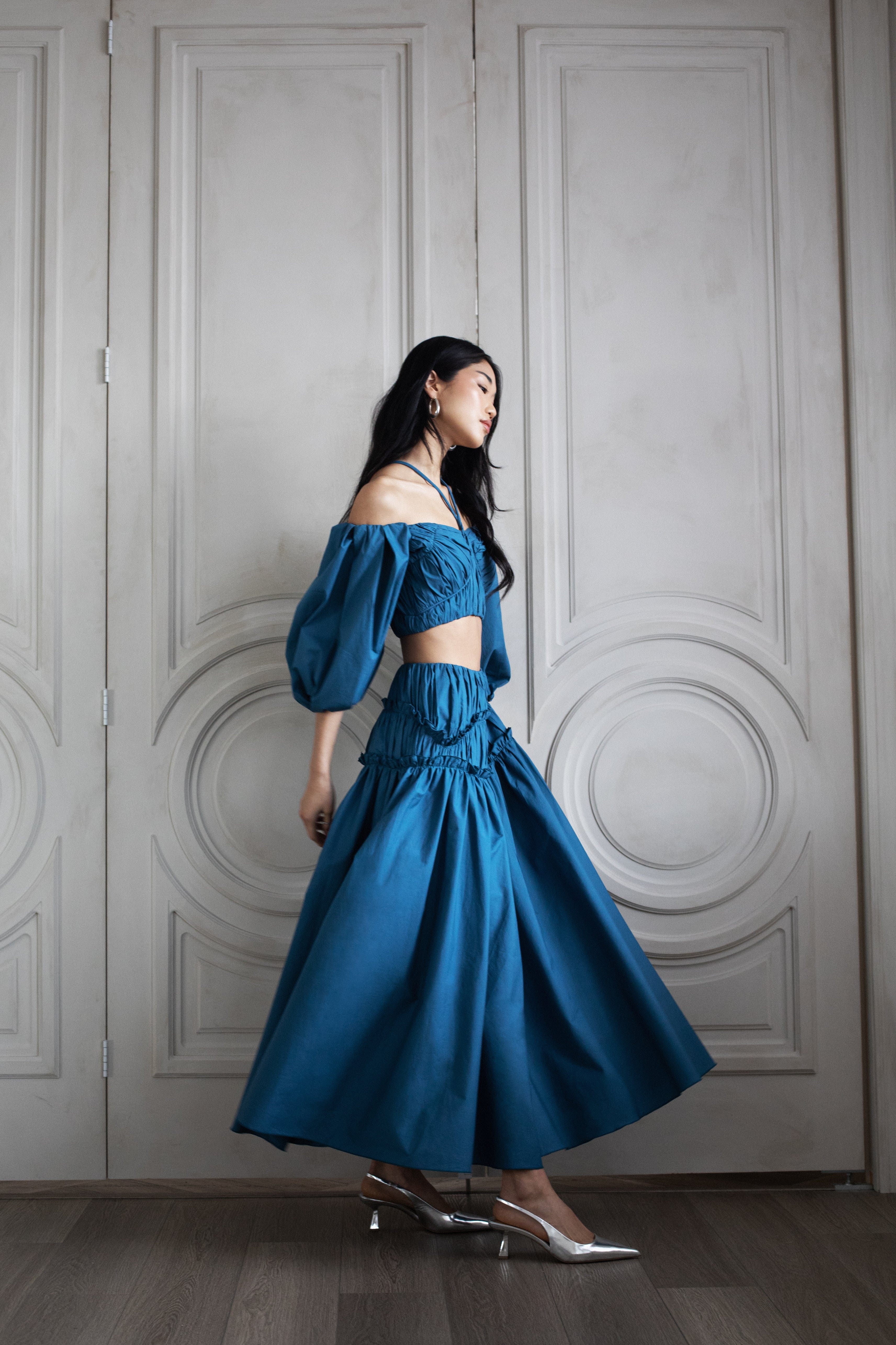 ISABELLA RUCHED SKIRT PRUSSIAN BLUE in Blue made by Vasiliki