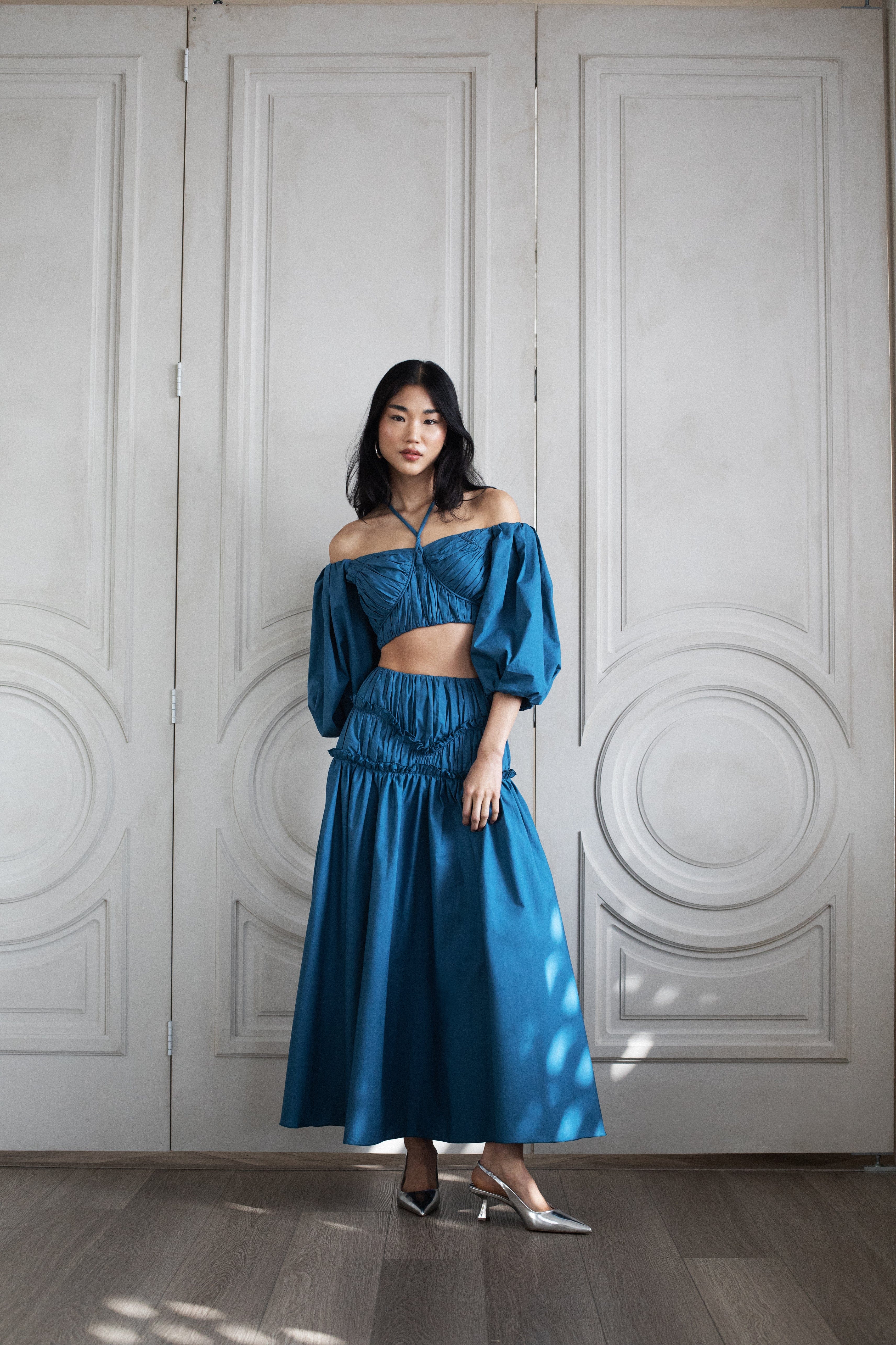 ISABELLA RUCHED SKIRT PRUSSIAN BLUE in Blue made by Vasiliki