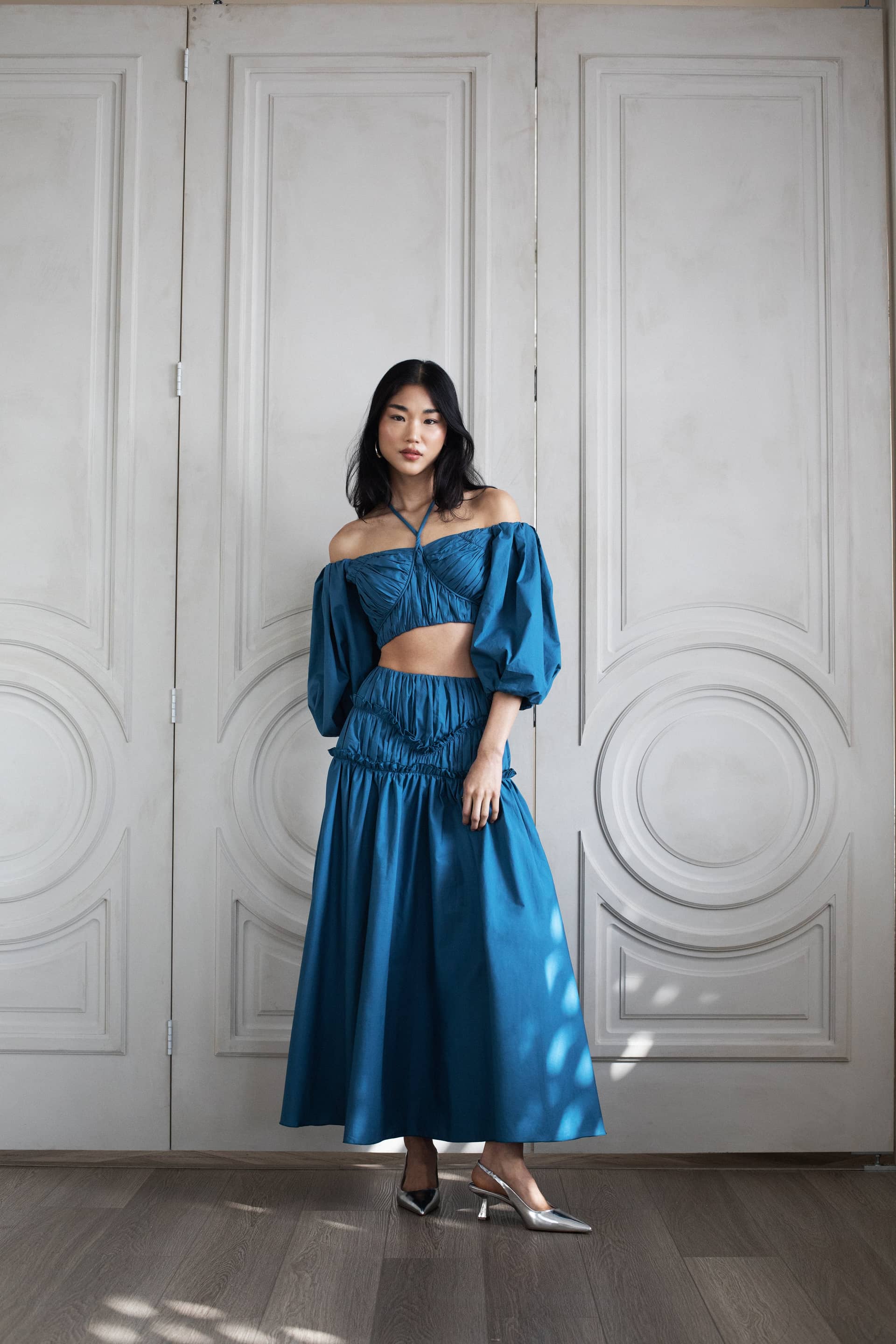 ISABELLA RUCHED SKIRT PRUSSIAN BLUE in Blue made by Vasiliki