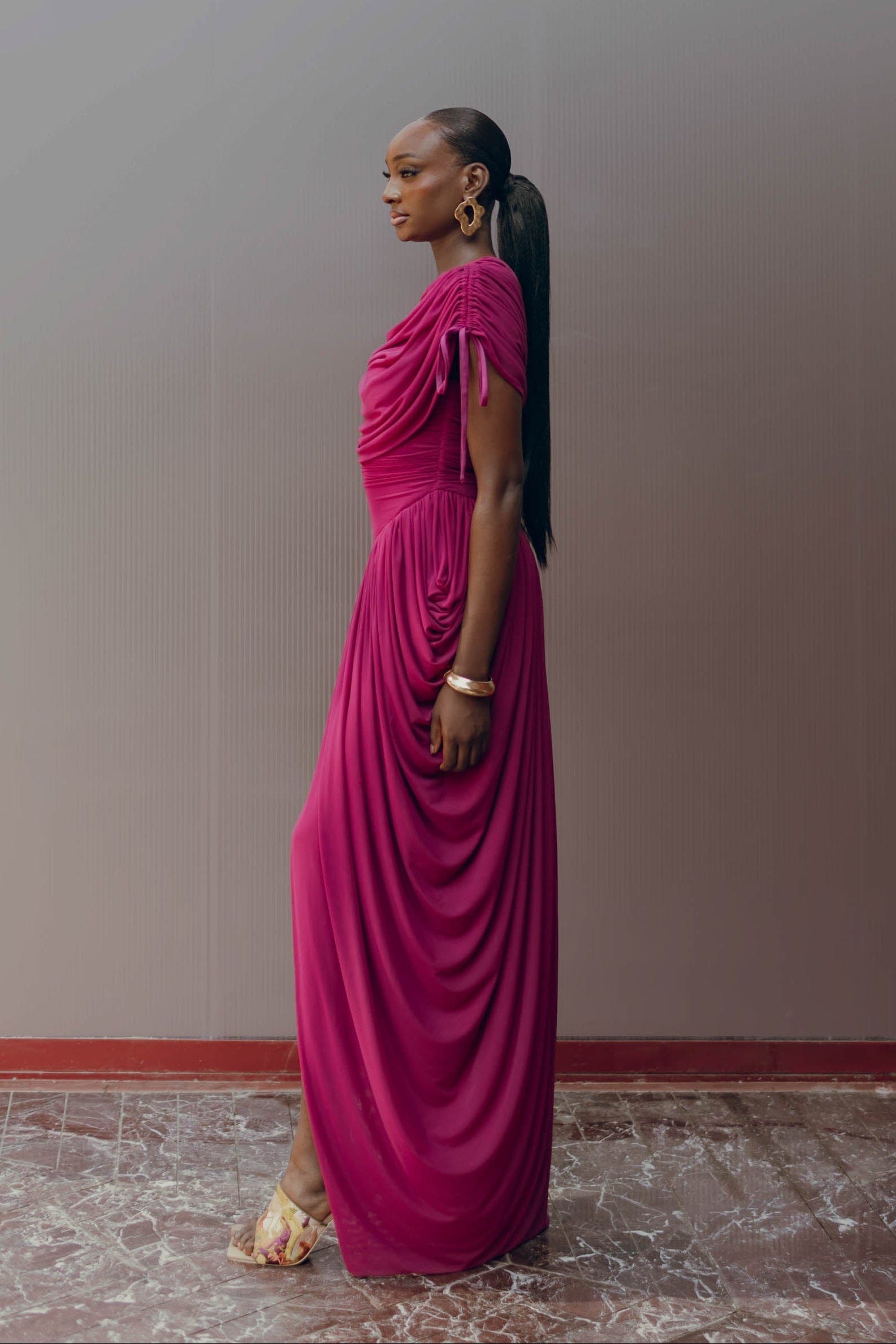 KATU MESH DRESS - PLUM made by Andrea Iyamah