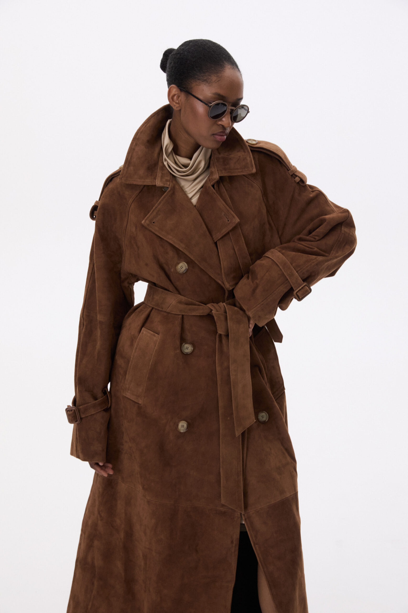 Long Leather Coat With Belt made by YAVORSKA