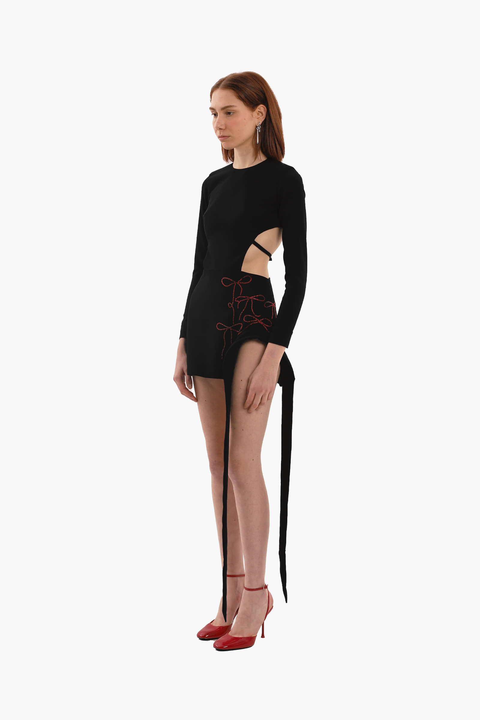 Black crystal bows mini dress made by Compte Spain