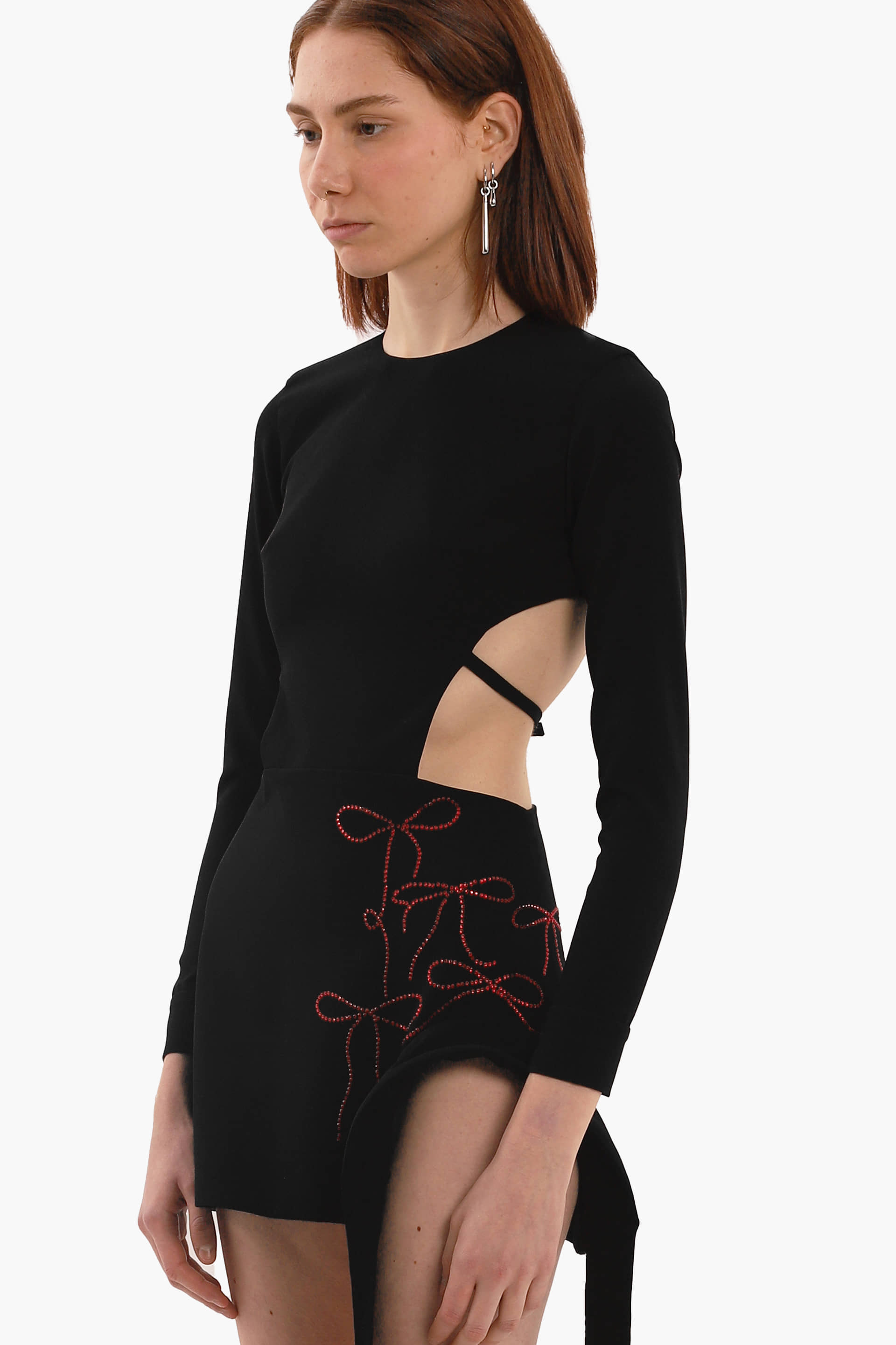 Black crystal bows mini dress made by Compte Spain