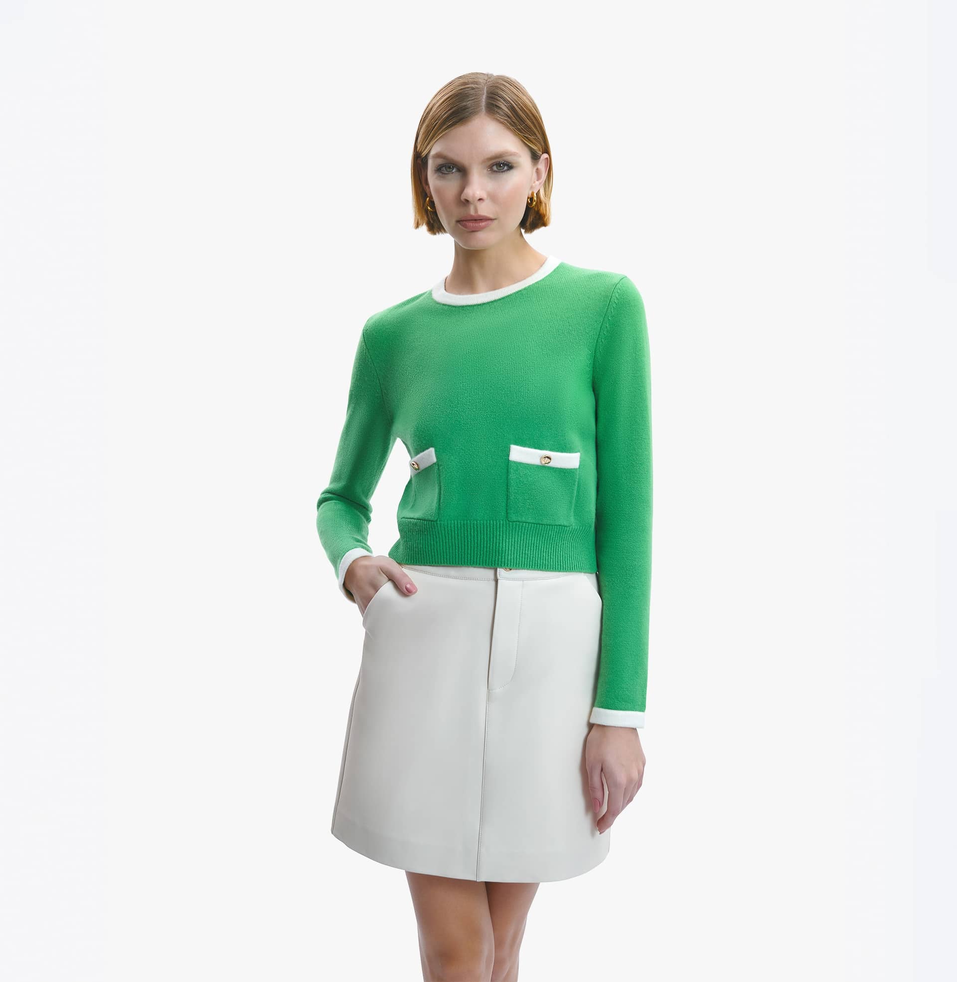 CASHMERE COLOR-BLOCKED TOP in Green made by CRUSH Collection