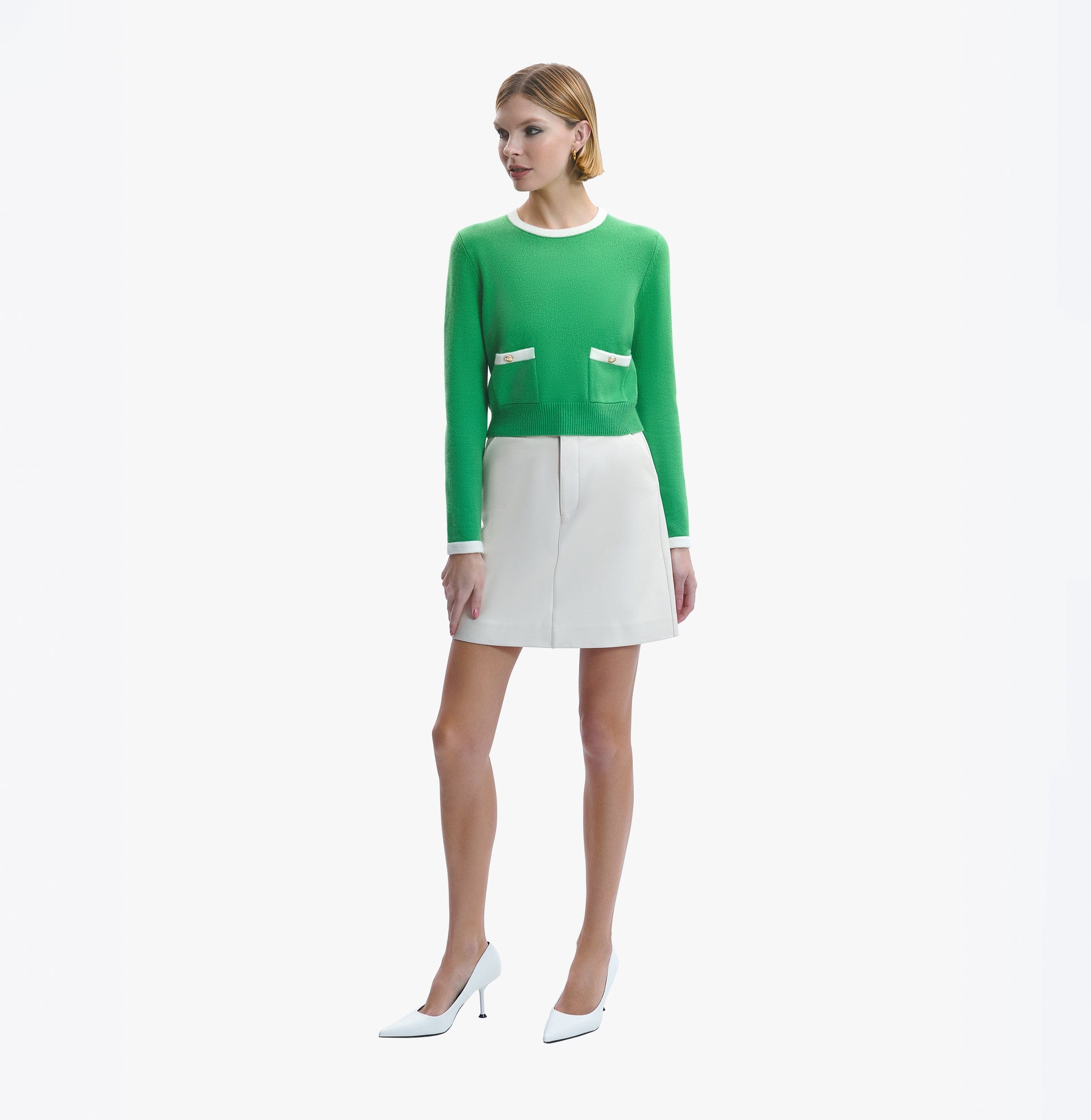 CASHMERE COLOR-BLOCKED TOP in Green made by CRUSH Collection