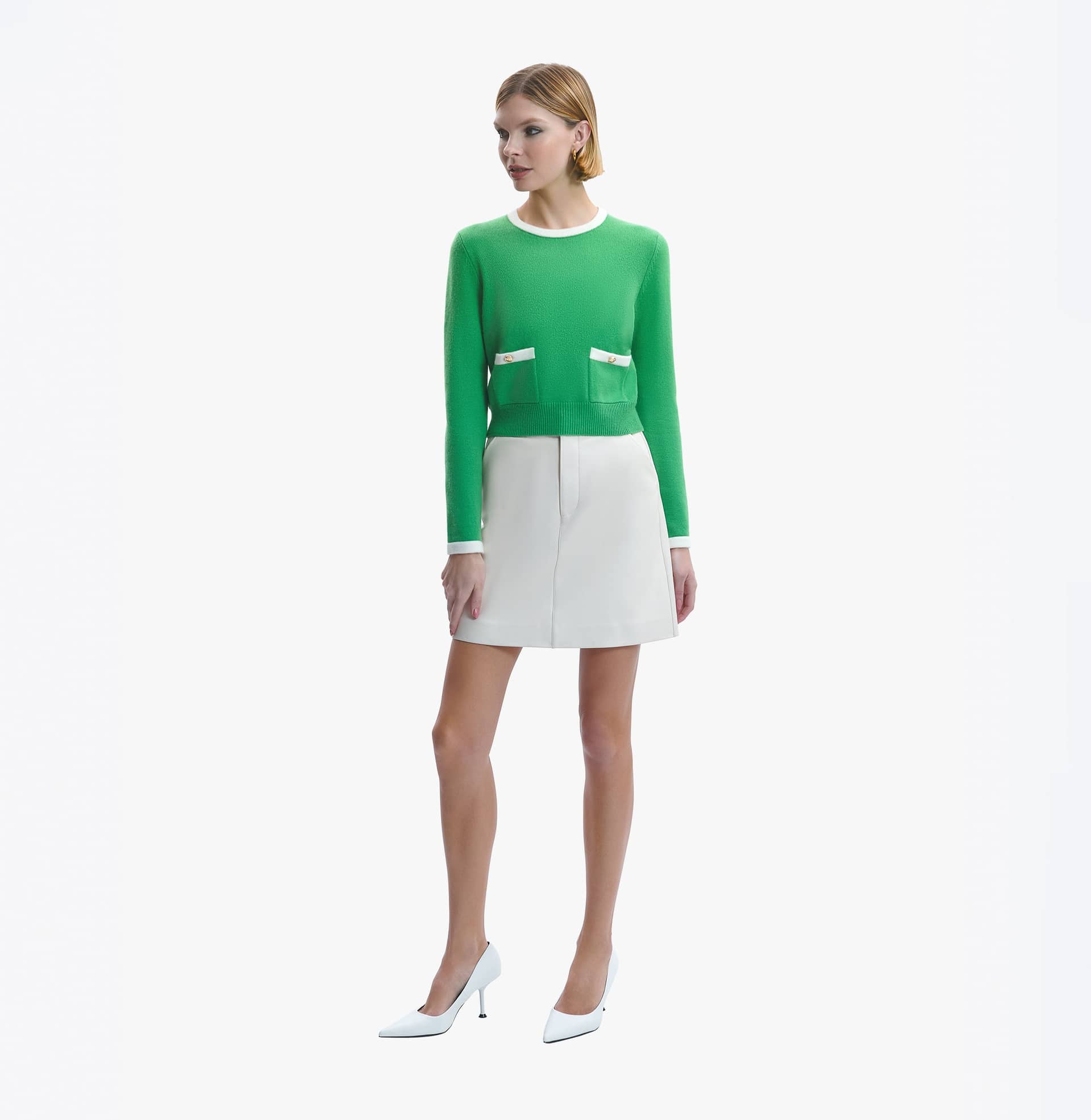 CASHMERE COLOR-BLOCKED TOP in Green made by CRUSH Collection