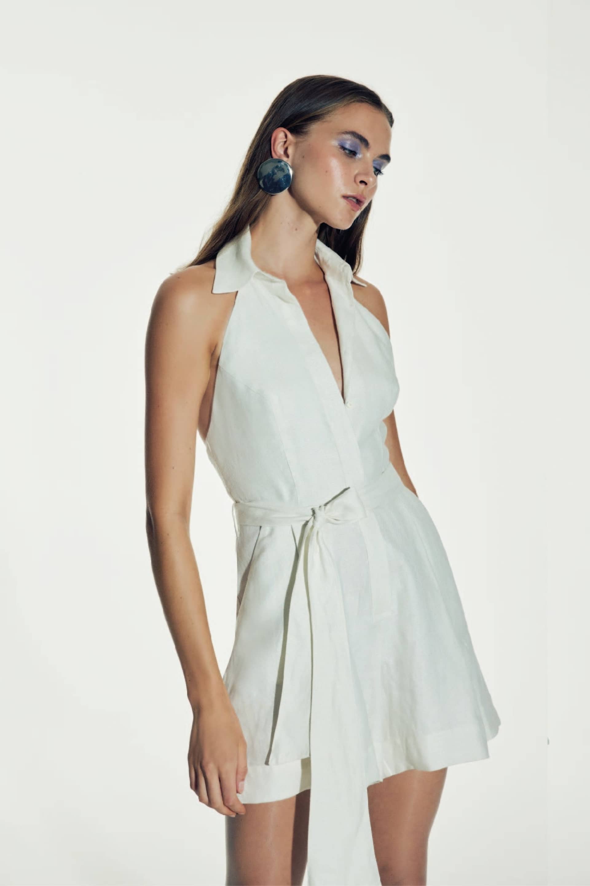 Mindy Linen Playsuit in White Sand made by Nazli Ceren