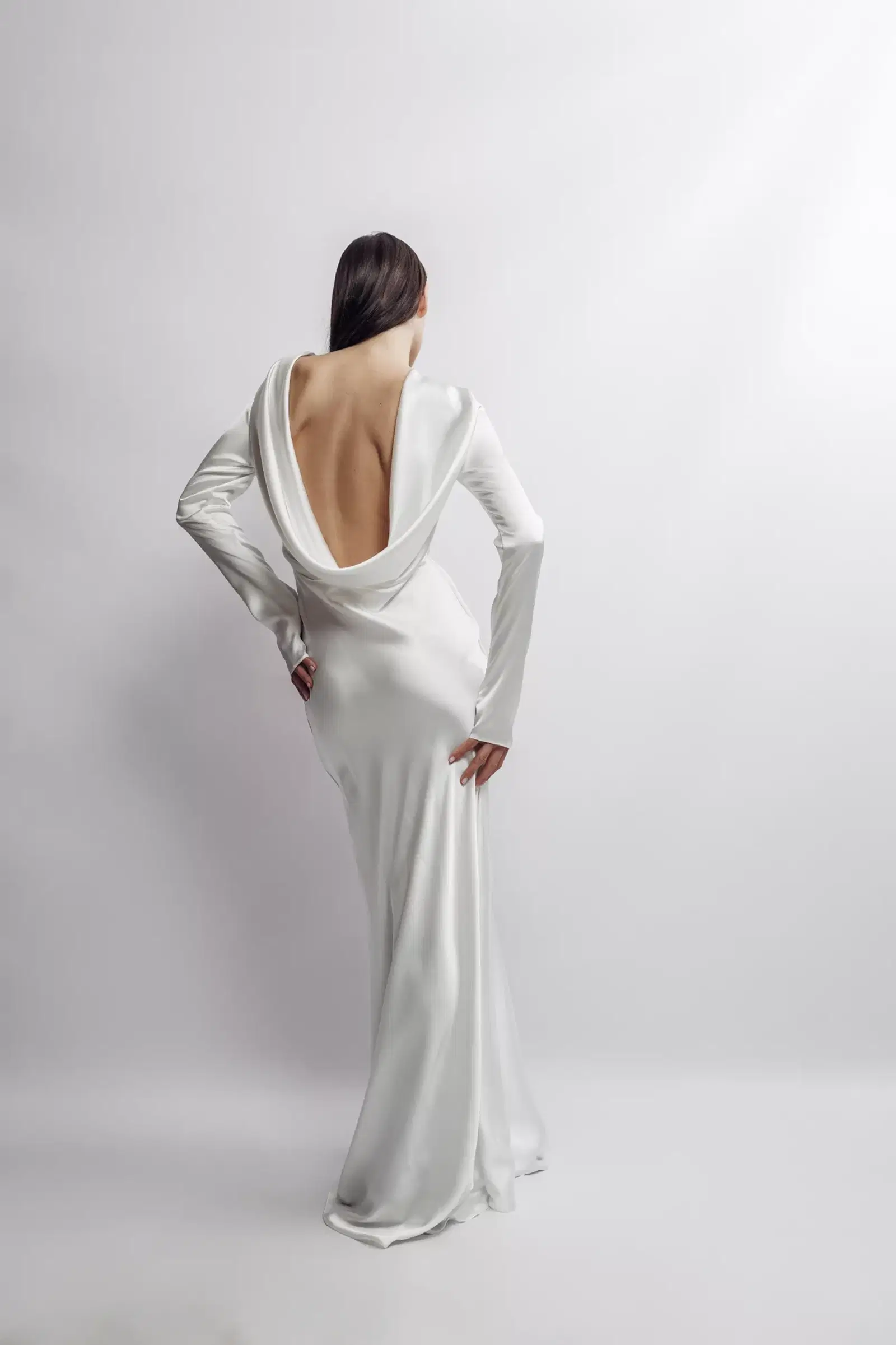Lavinia Satin Open-Back Gown made by Aureliana