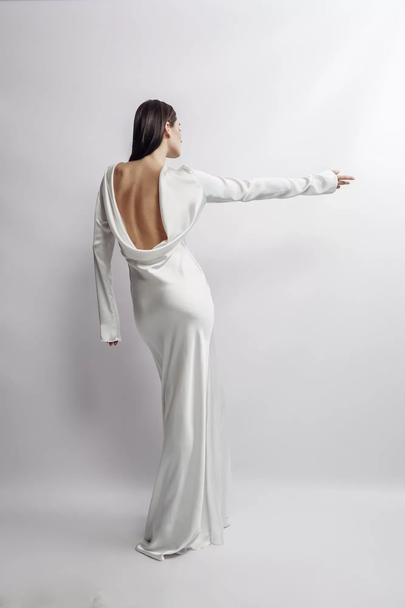 Lavinia Satin Open-Back Gown made by Aureliana