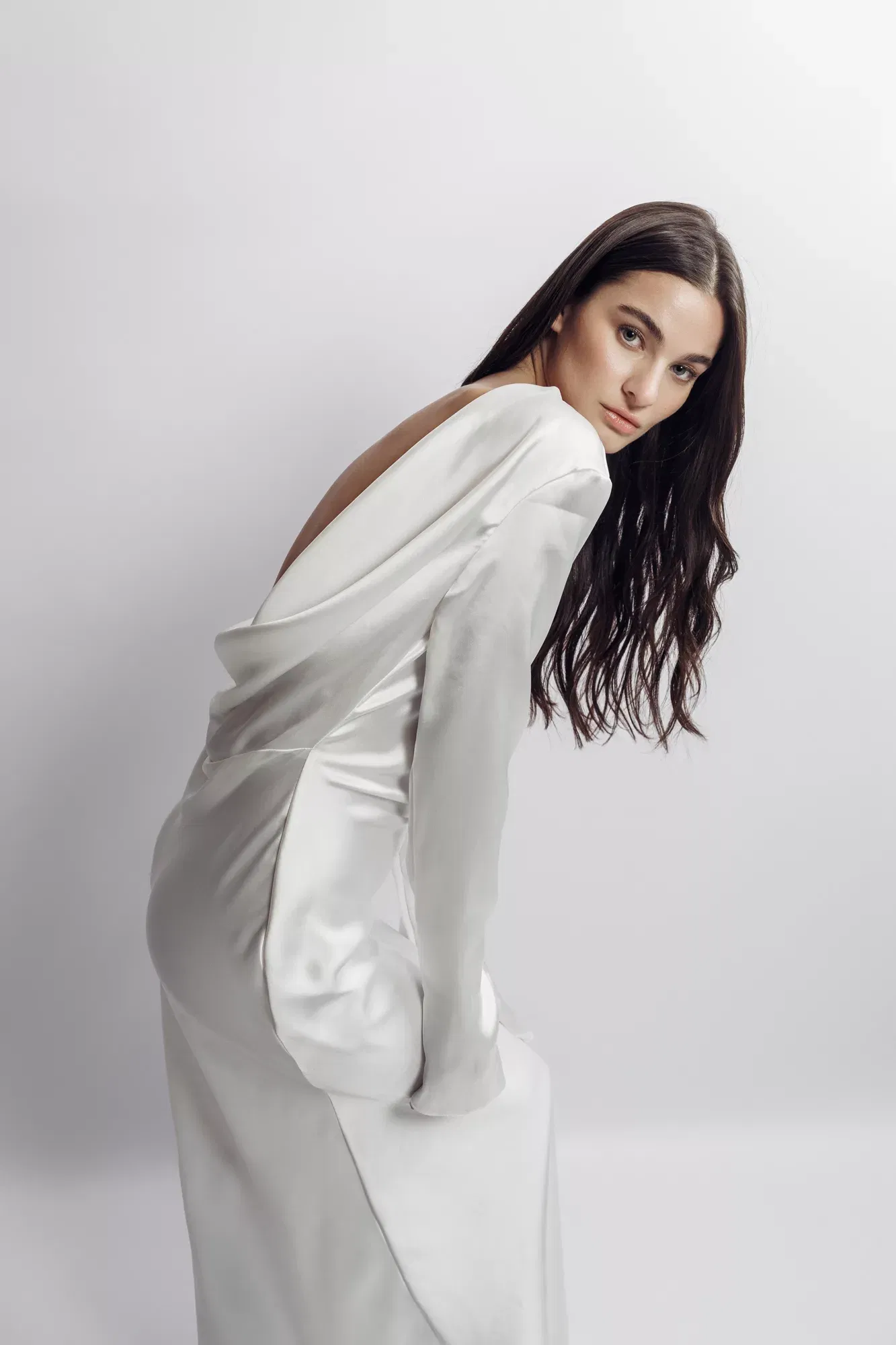 Lavinia Satin Open-Back Gown made by Aureliana