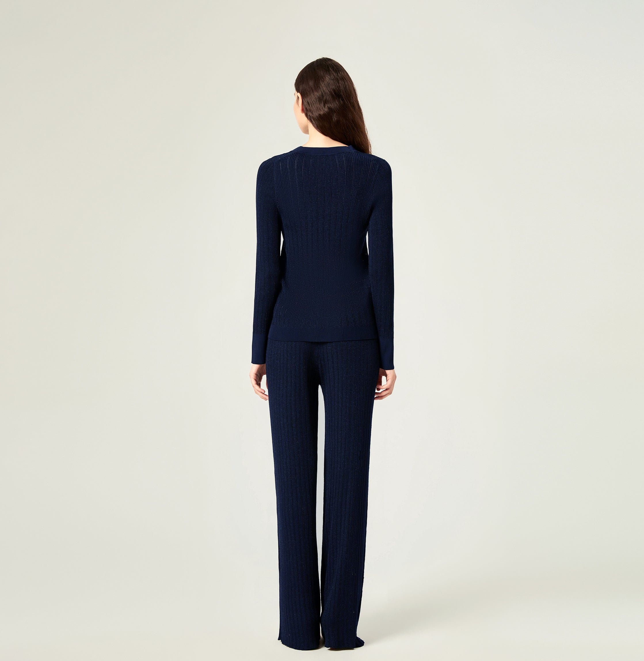 METALLIC BUTTON-EMBELLISHED LONG CARDIGAN in Blue made by CRUSH Collection