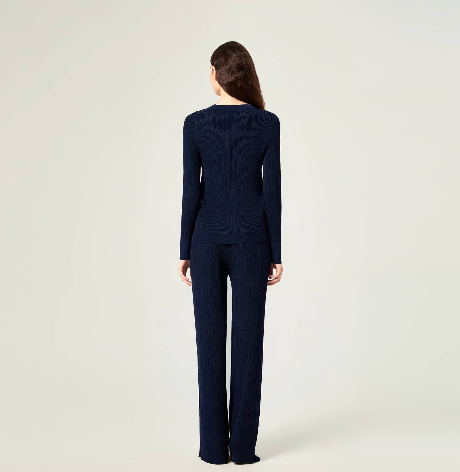 METALLIC BUTTON-EMBELLISHED LONG CARDIGAN in Blue made by CRUSH Collection