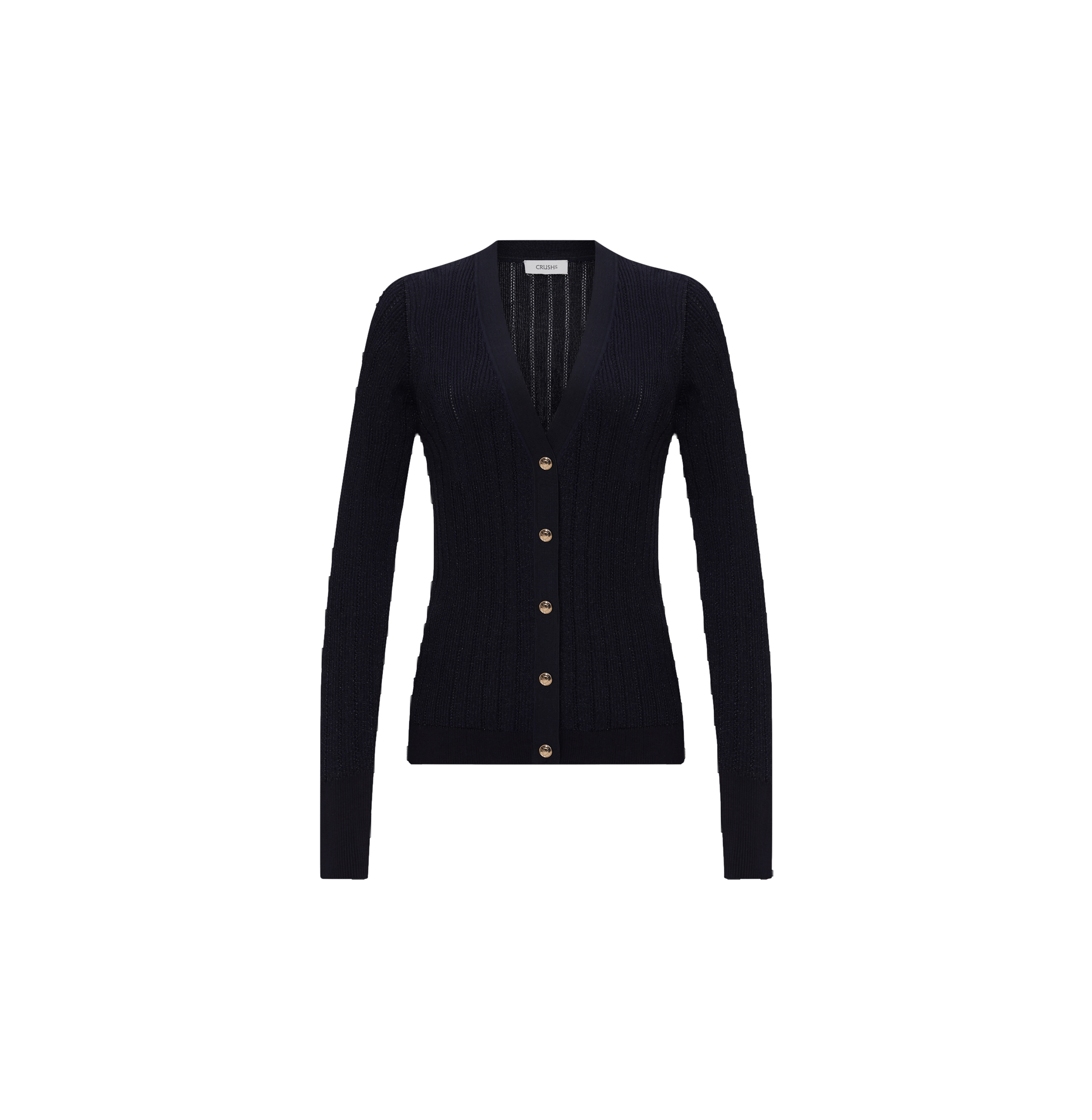 METALLIC BUTTON-EMBELLISHED LONG CARDIGAN in Blue made by CRUSH Collection