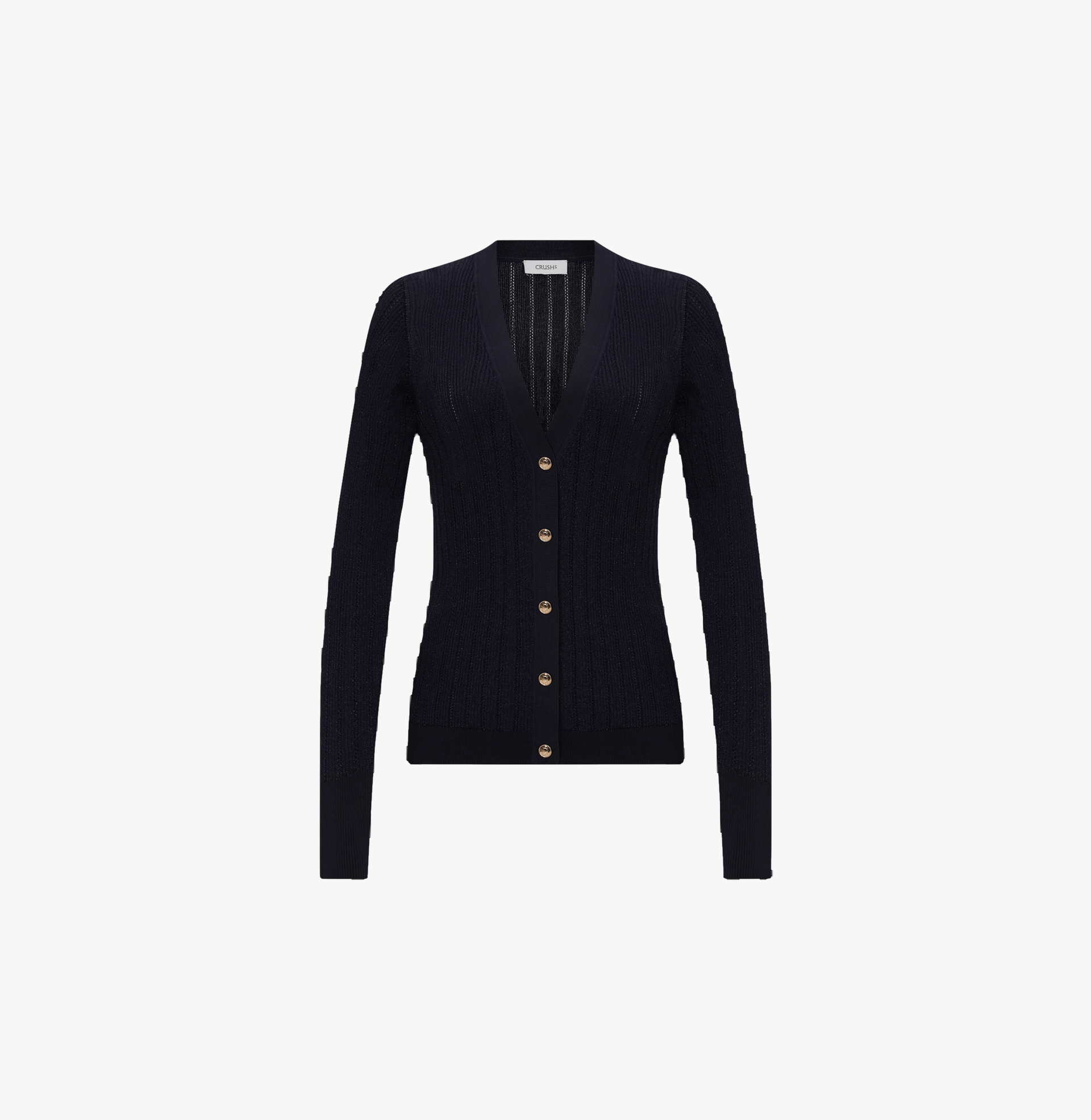 METALLIC BUTTON-EMBELLISHED LONG CARDIGAN in Blue made by CRUSH Collection