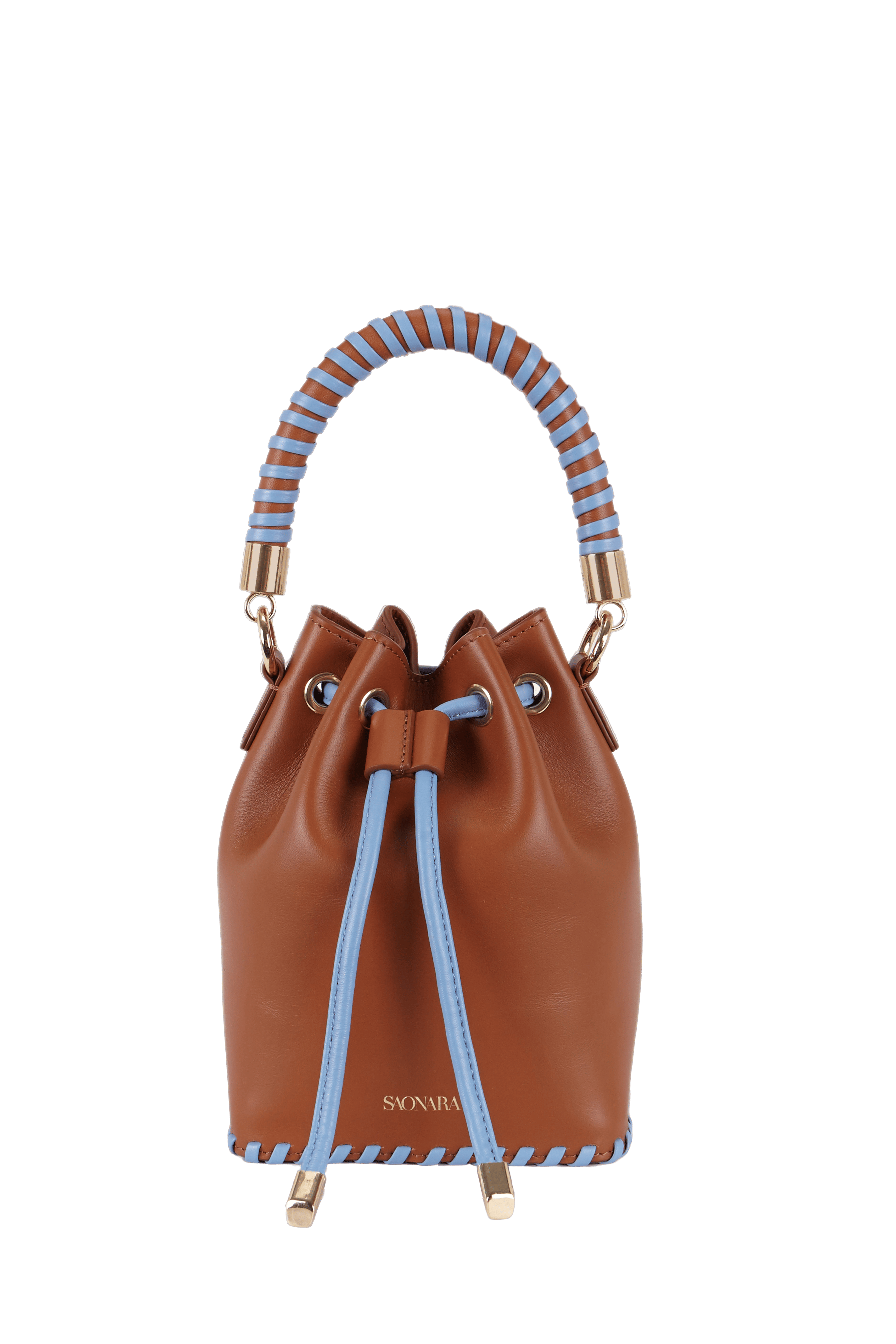 SAONARA MINI BUCKET CARAMEL / BLUE SKY LEATHER made by Saonara