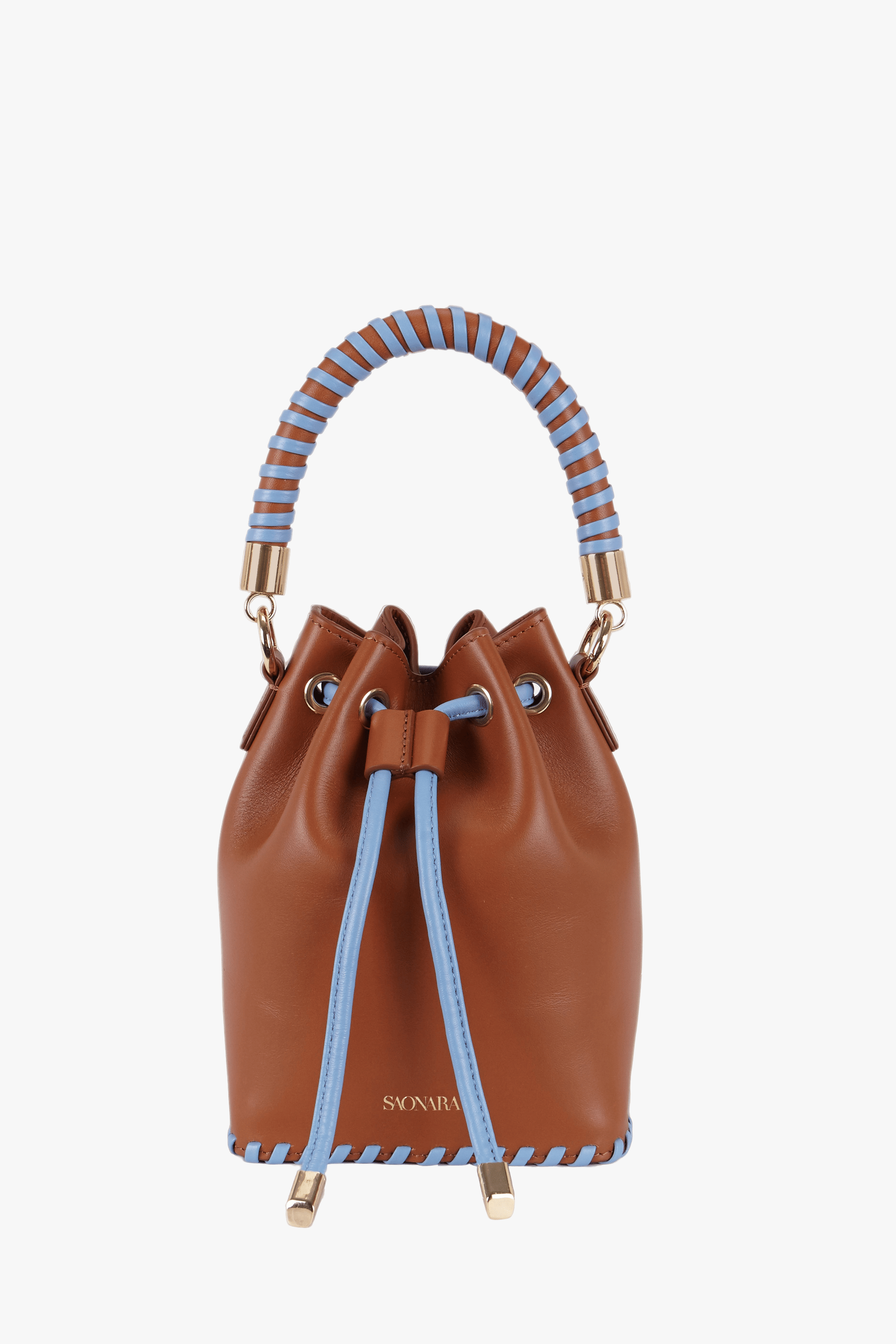 SAONARA MINI BUCKET CARAMEL / BLUE SKY LEATHER made by Saonara