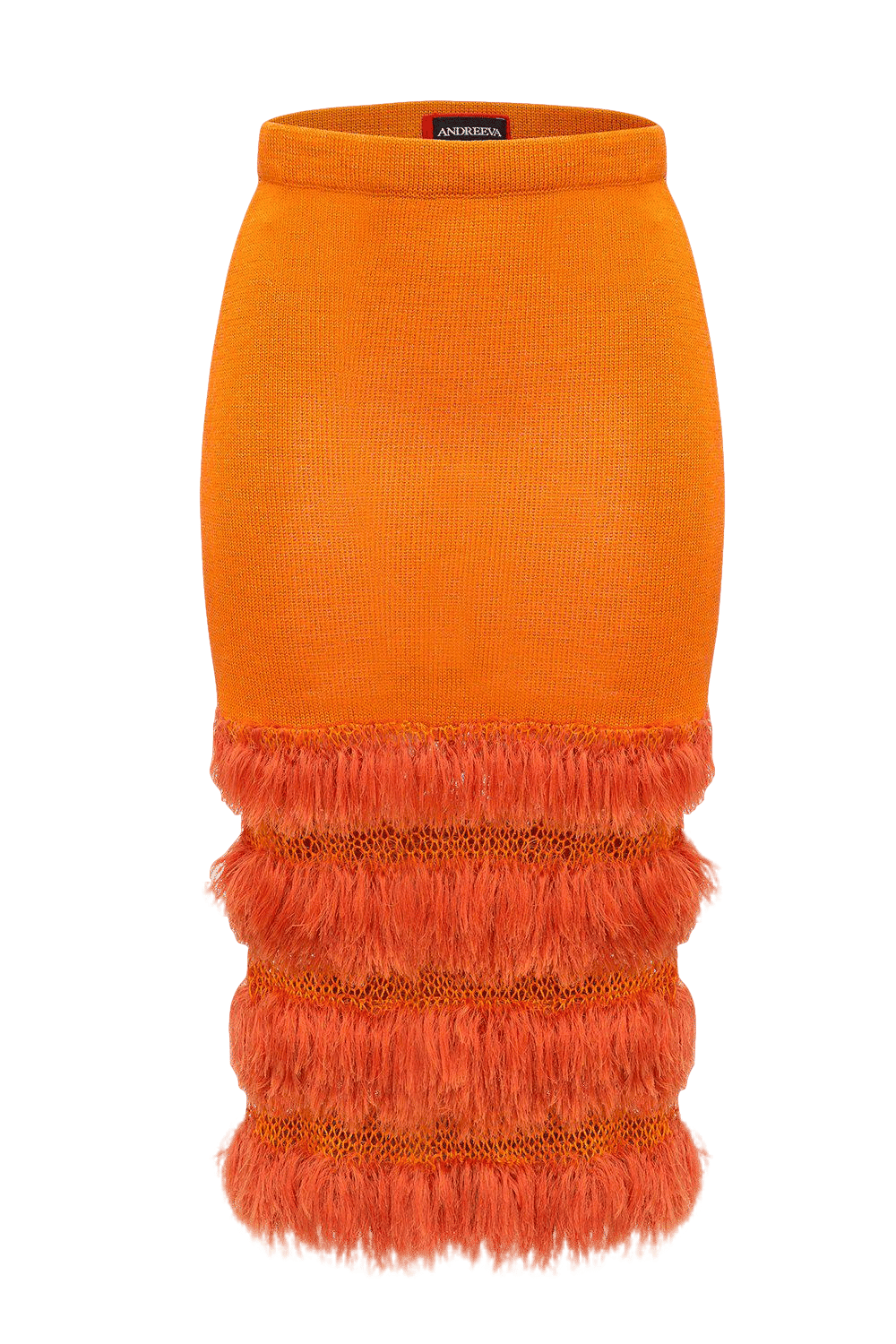 Golden poppy knit skirt with handmade knit details made by ANDREEVA