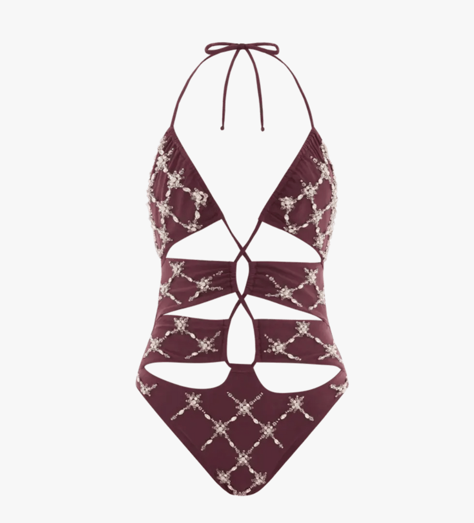 Violet Halter Cut Out Plum Swimsuit in Brown made by Oceanus Swimwear