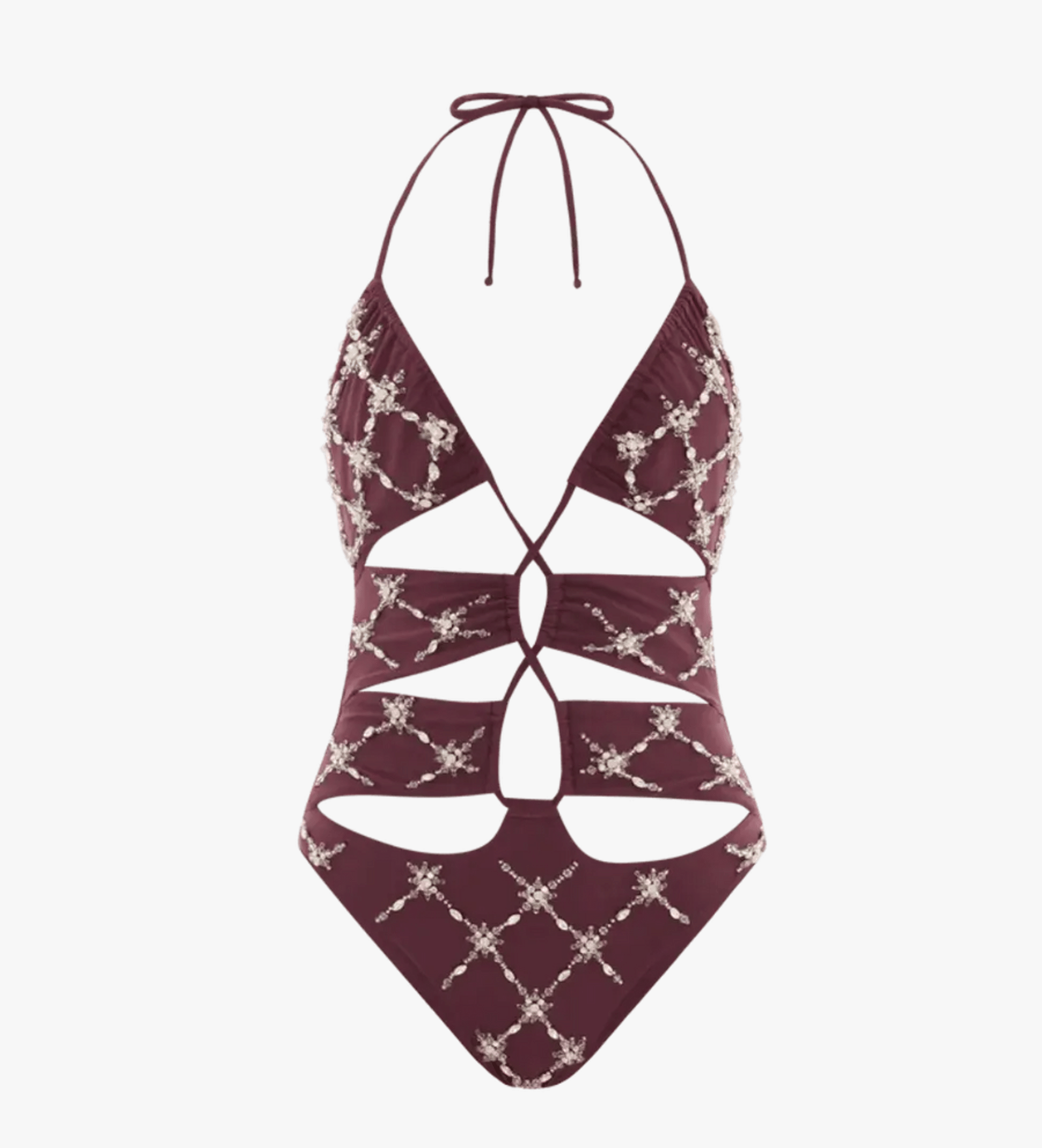Violet Halter Cut Out Plum Swimsuit in Brown made by Oceanus Swimwear
