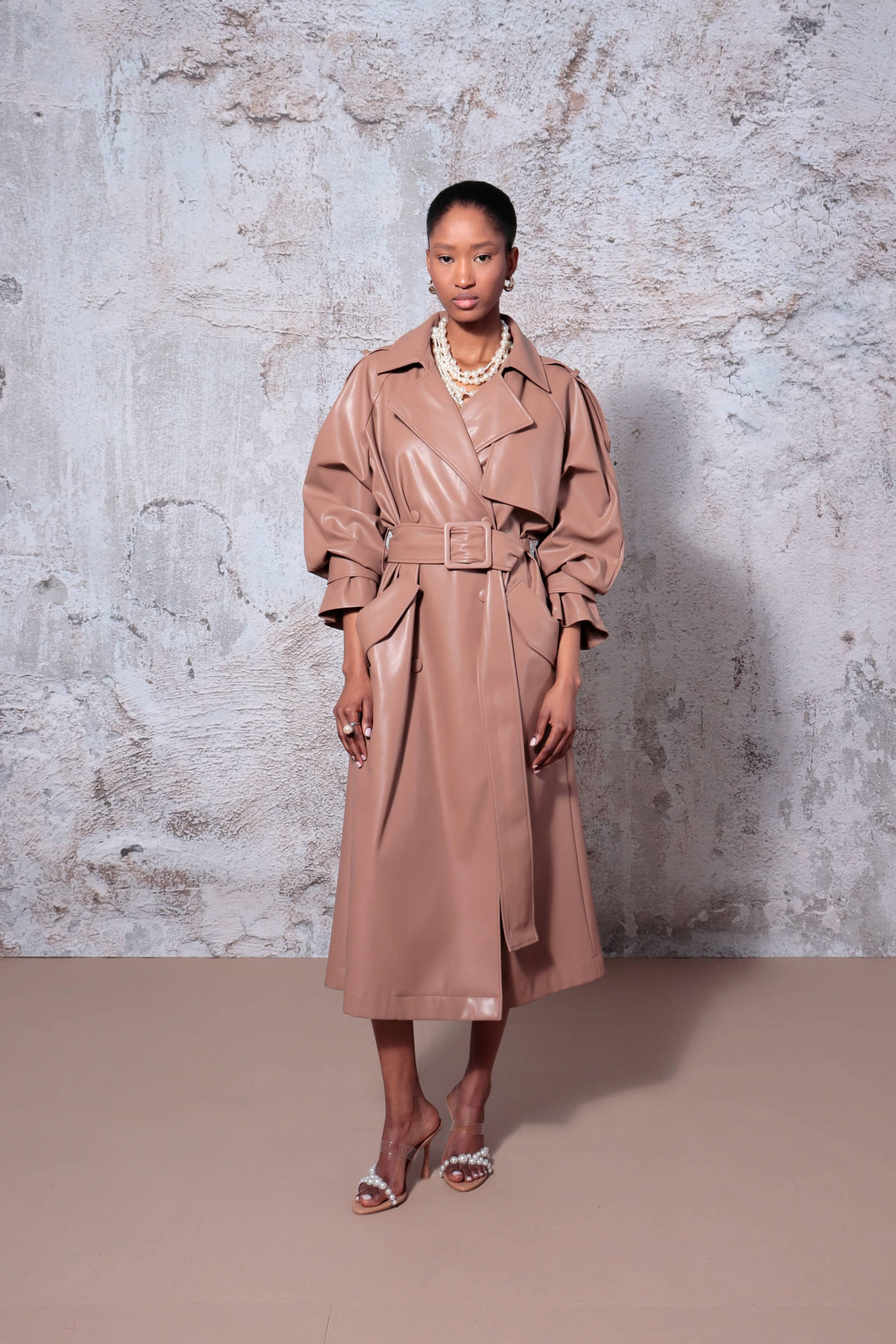 Vegan Leather Coat Paulin Milk Chocolate made by HALEWSKI