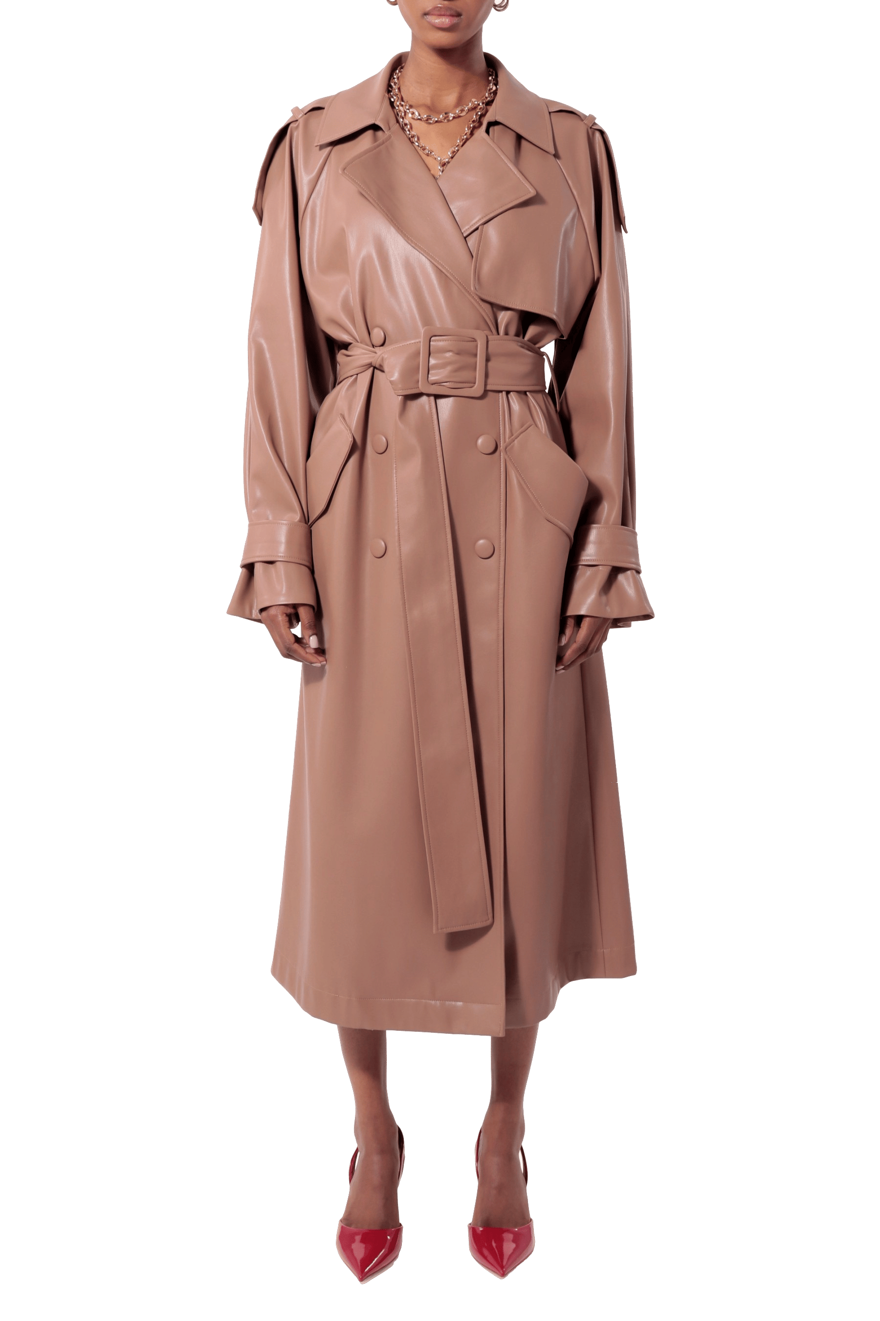 Vegan Leather Coat Paulin Milk Chocolate made by HALEWSKI