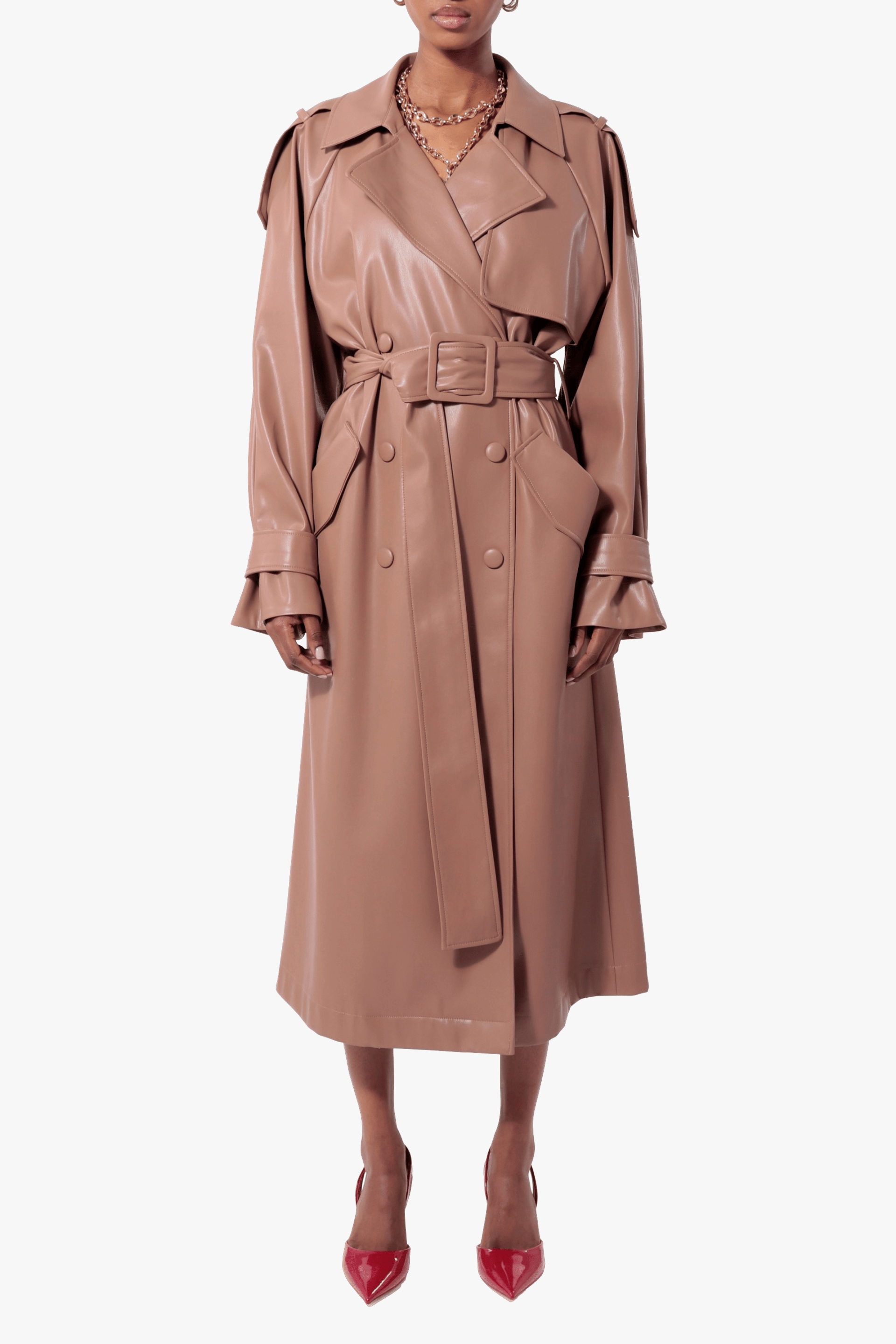 Vegan Leather Coat Paulin Milk Chocolate made by HALEWSKI