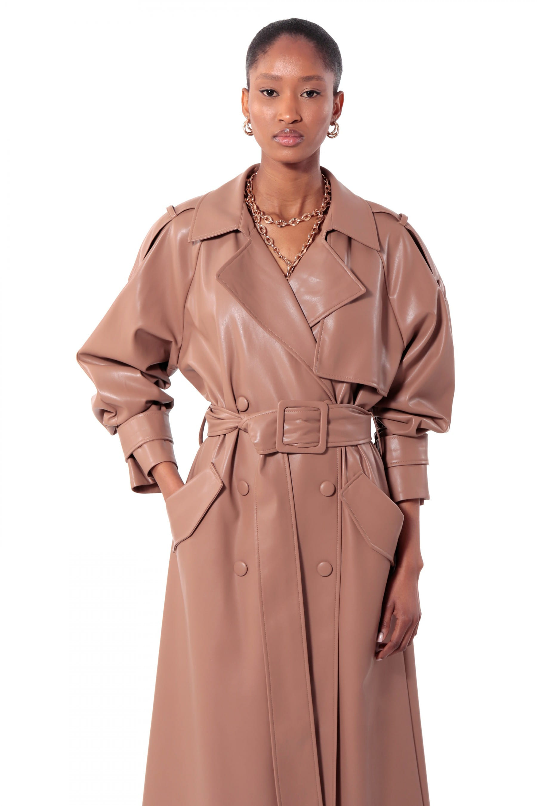 Vegan Leather Coat Paulin Milk Chocolate made by HALEWSKI